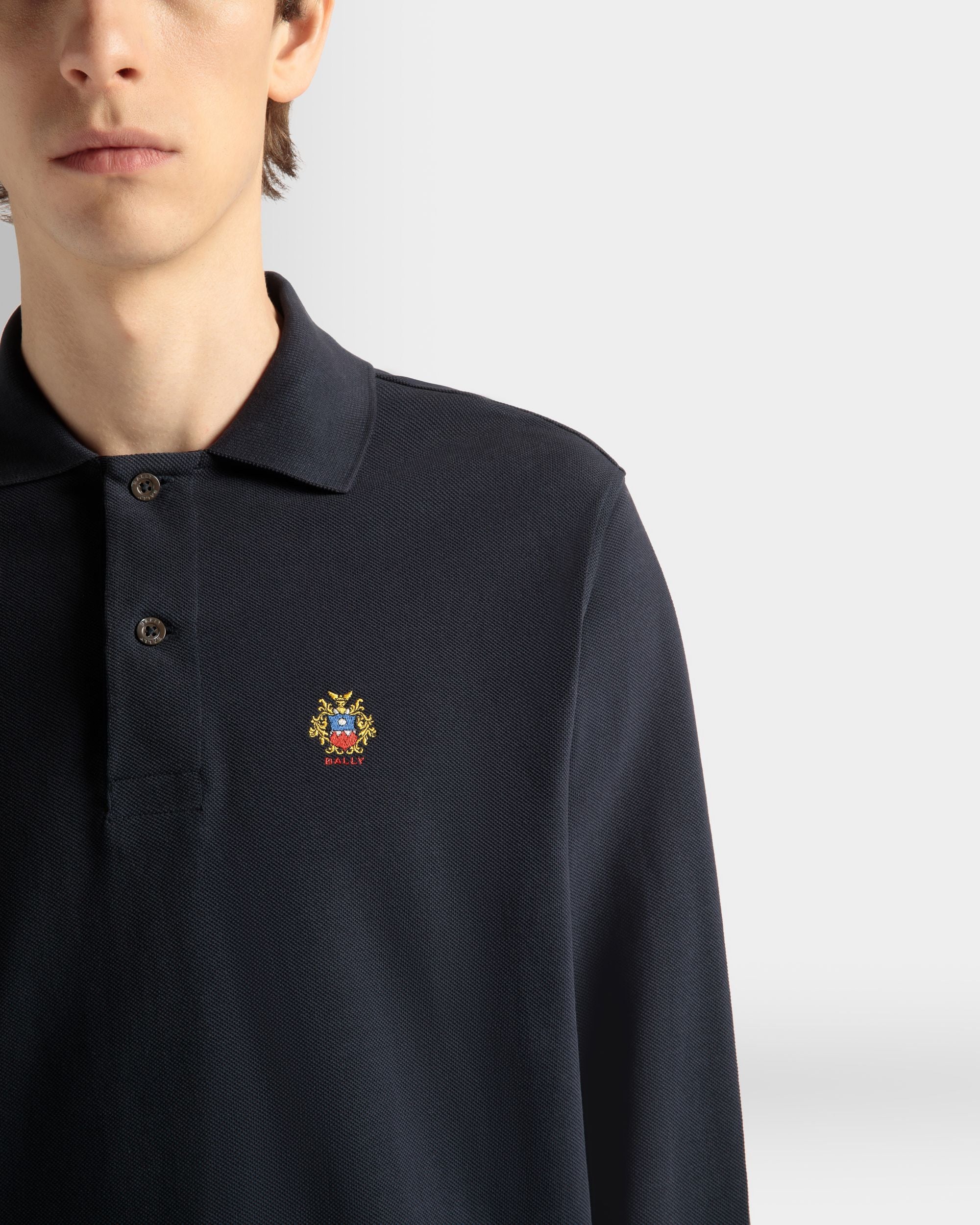 Polo À Manches Longues Pour Homme En Coton Navy Blue - Homme - Bally - 04