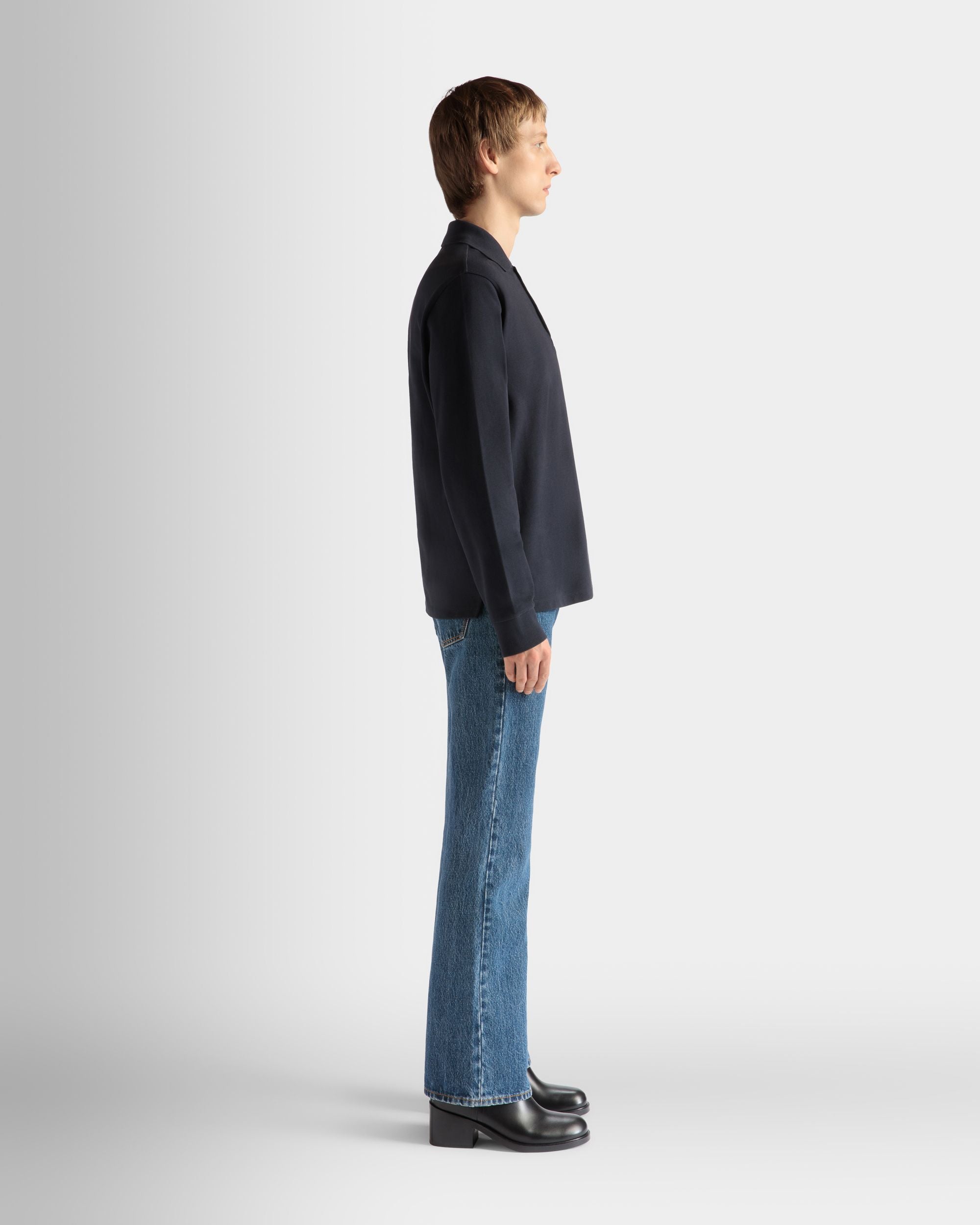 Polo À Manches Longues Pour Homme En Coton Navy Blue - Homme - Bally - 05