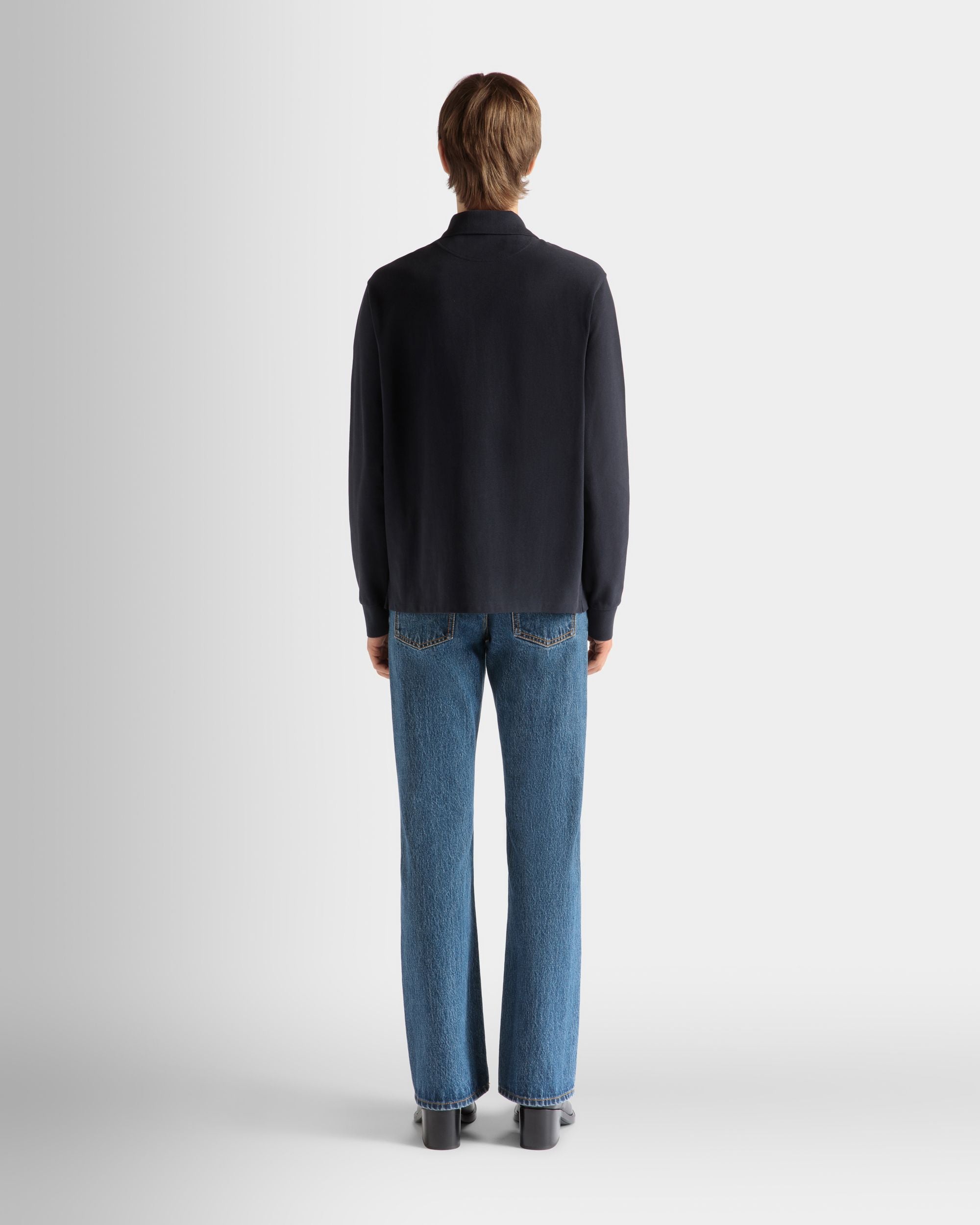 Polo À Manches Longues Pour Homme En Coton Navy Blue - Homme - Bally - 06