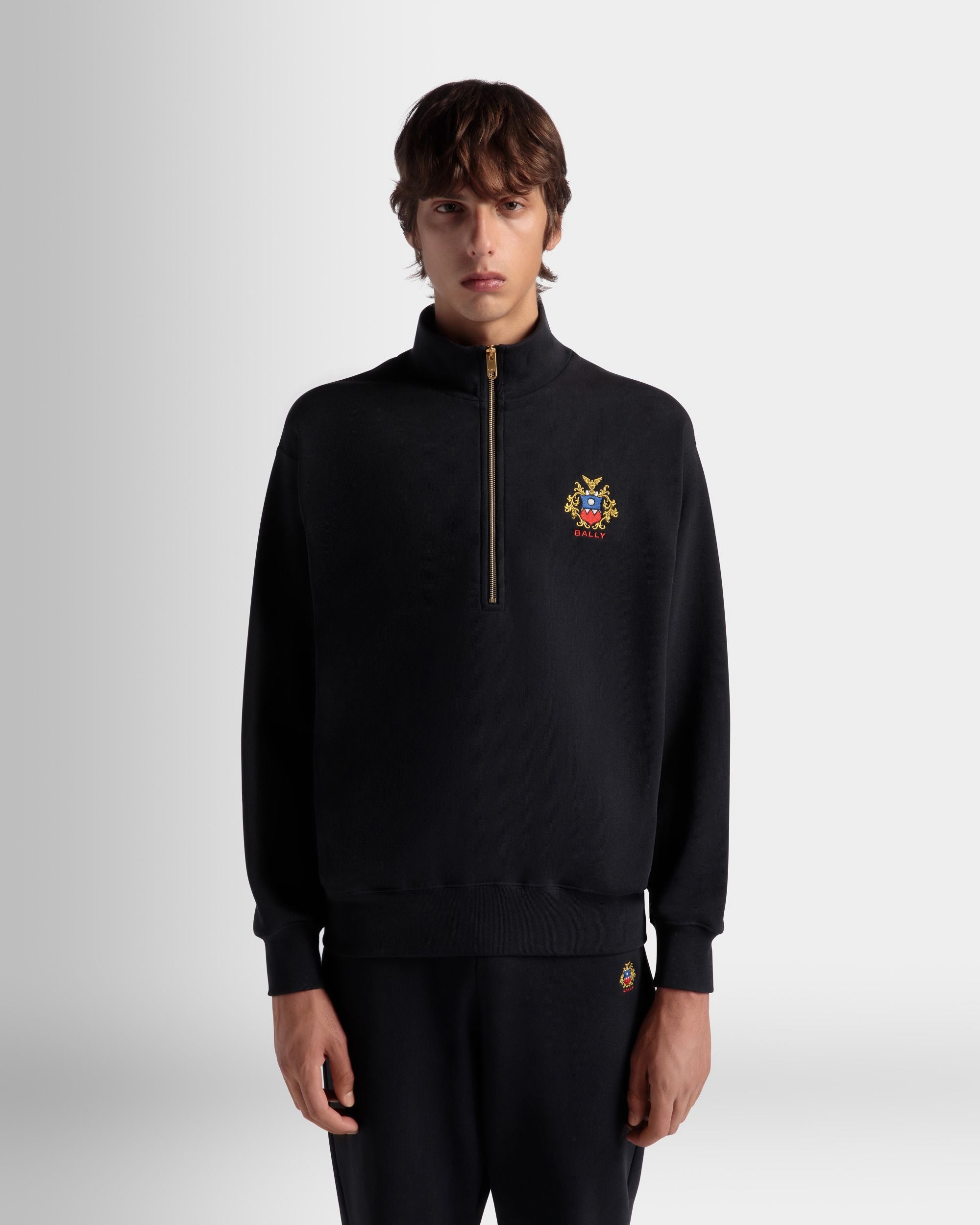 Sweat-Shirt À Col Camionneur Avec Logo Bally Crest En Coton Navy Blue - Homme - Bally - 08