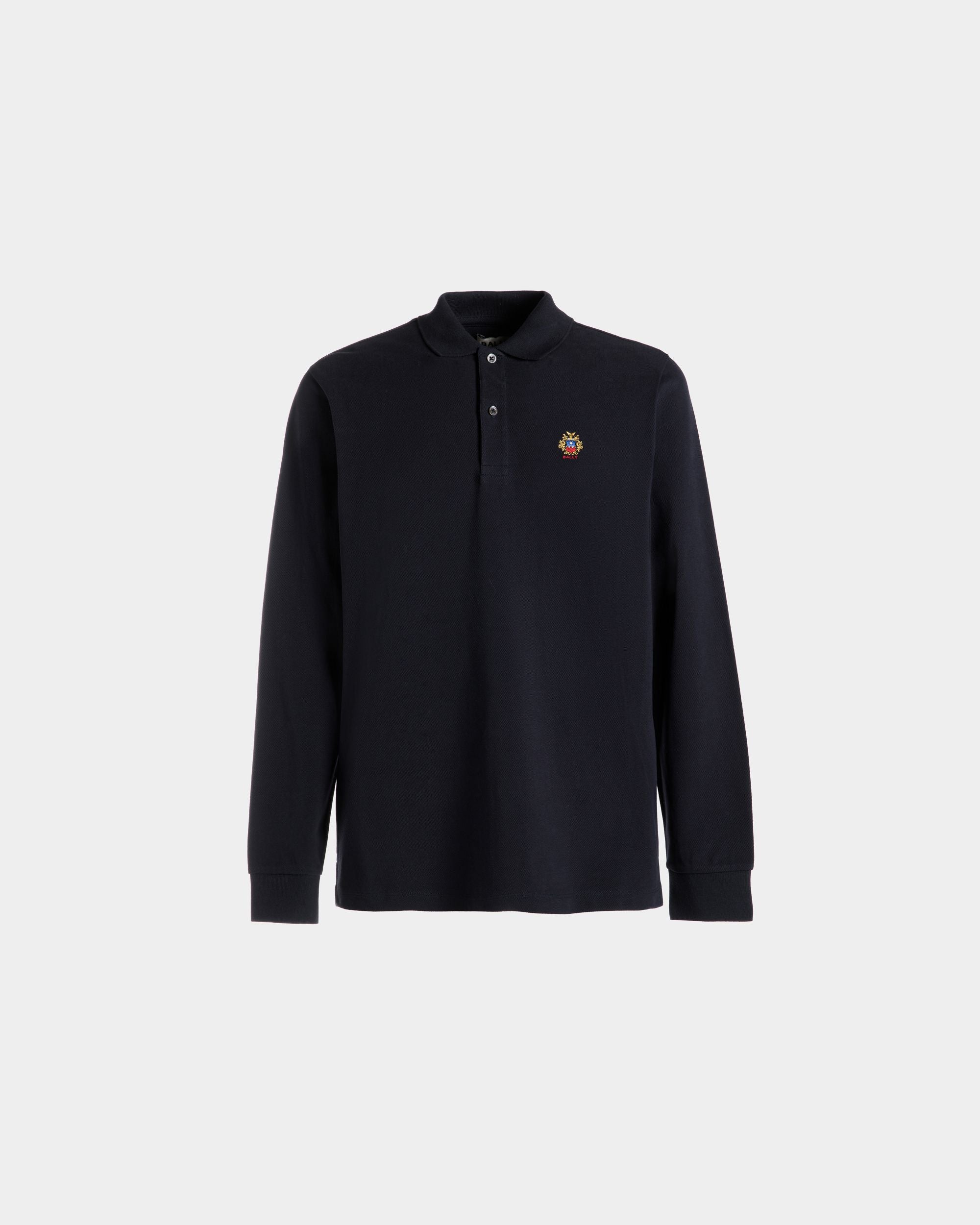 Polo À Manches Longues Avec Logo Bally Crest En Coton Navy Blue - Homme - Bally - 01
