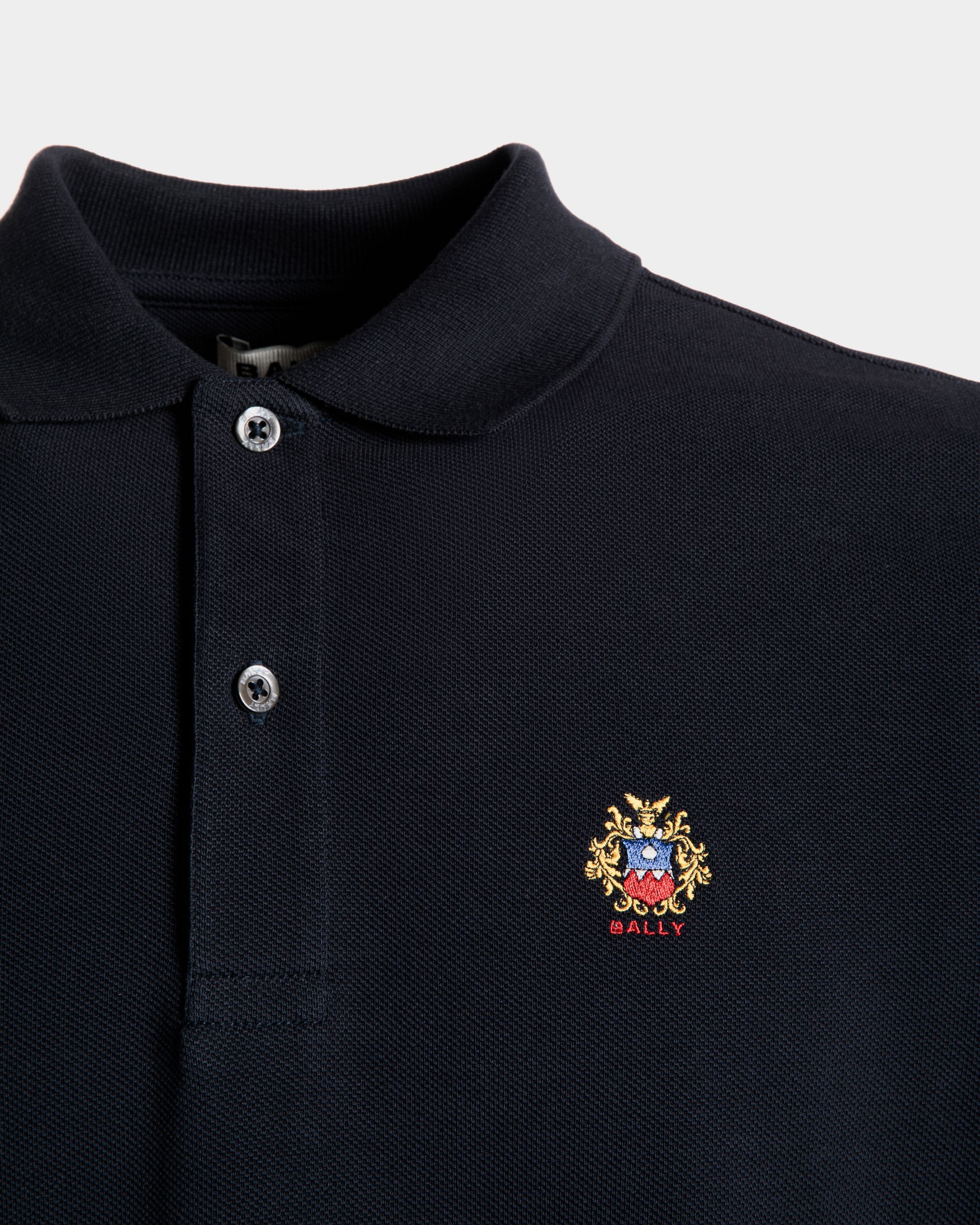 Polo À Manches Longues Avec Logo Bally Crest En Coton Navy Blue - Homme - Bally - 02