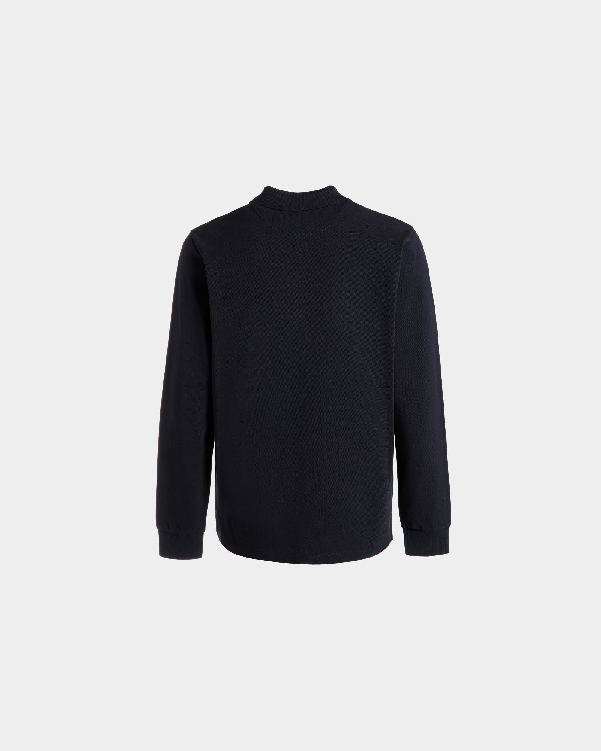 Polo À Manches Longues Avec Logo Bally Crest En Coton Navy Blue - Homme - Bally - 03