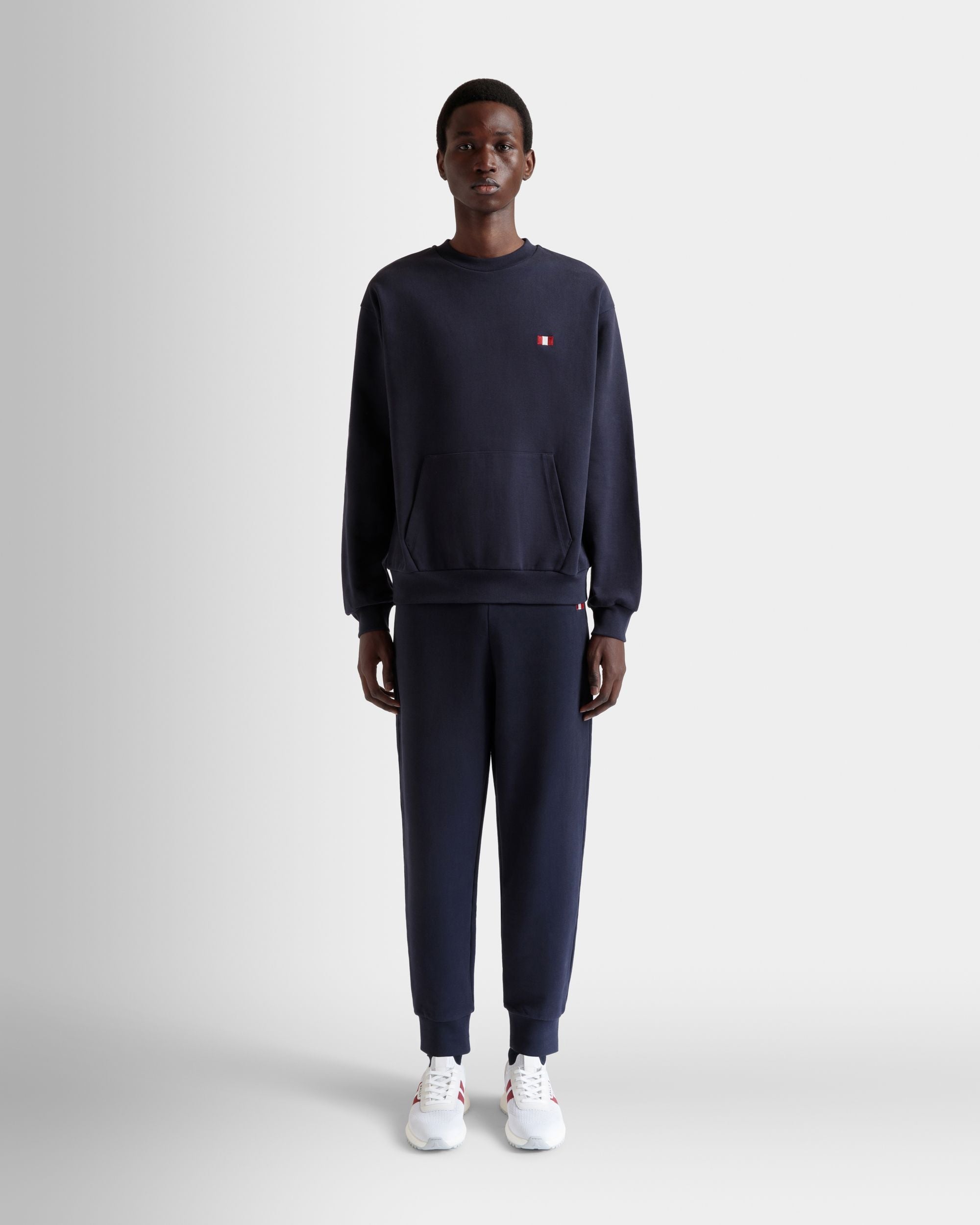 Sweat-Shirt Ras-Du-Cou Avec Détail Bally Flag En Coton Navy Blue - Homme - Bally - 02
