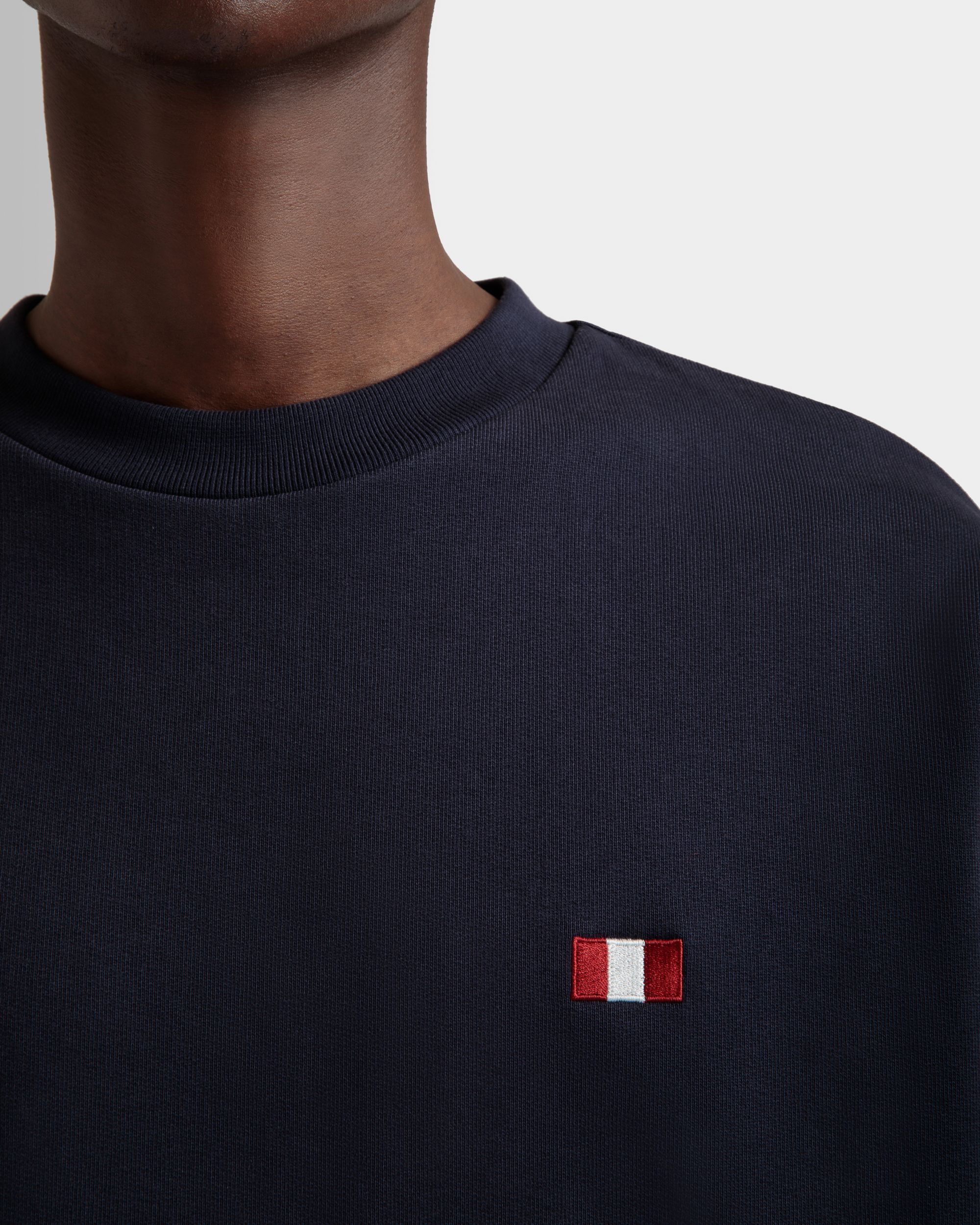 Sweat-Shirt Ras-Du-Cou Avec Détail Bally Flag En Coton Navy Blue - Homme - Bally - 03