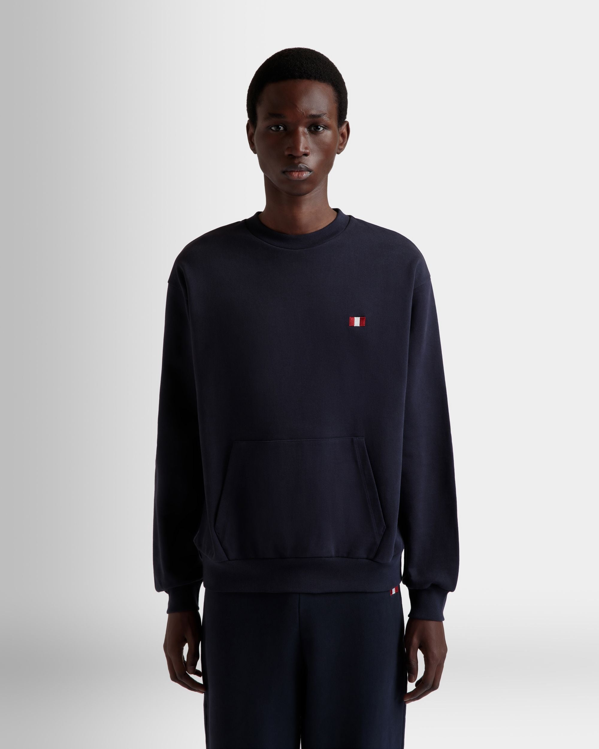 Sweat-Shirt Ras-Du-Cou Avec Détail Bally Flag En Coton Navy Blue - Homme - Bally - 08