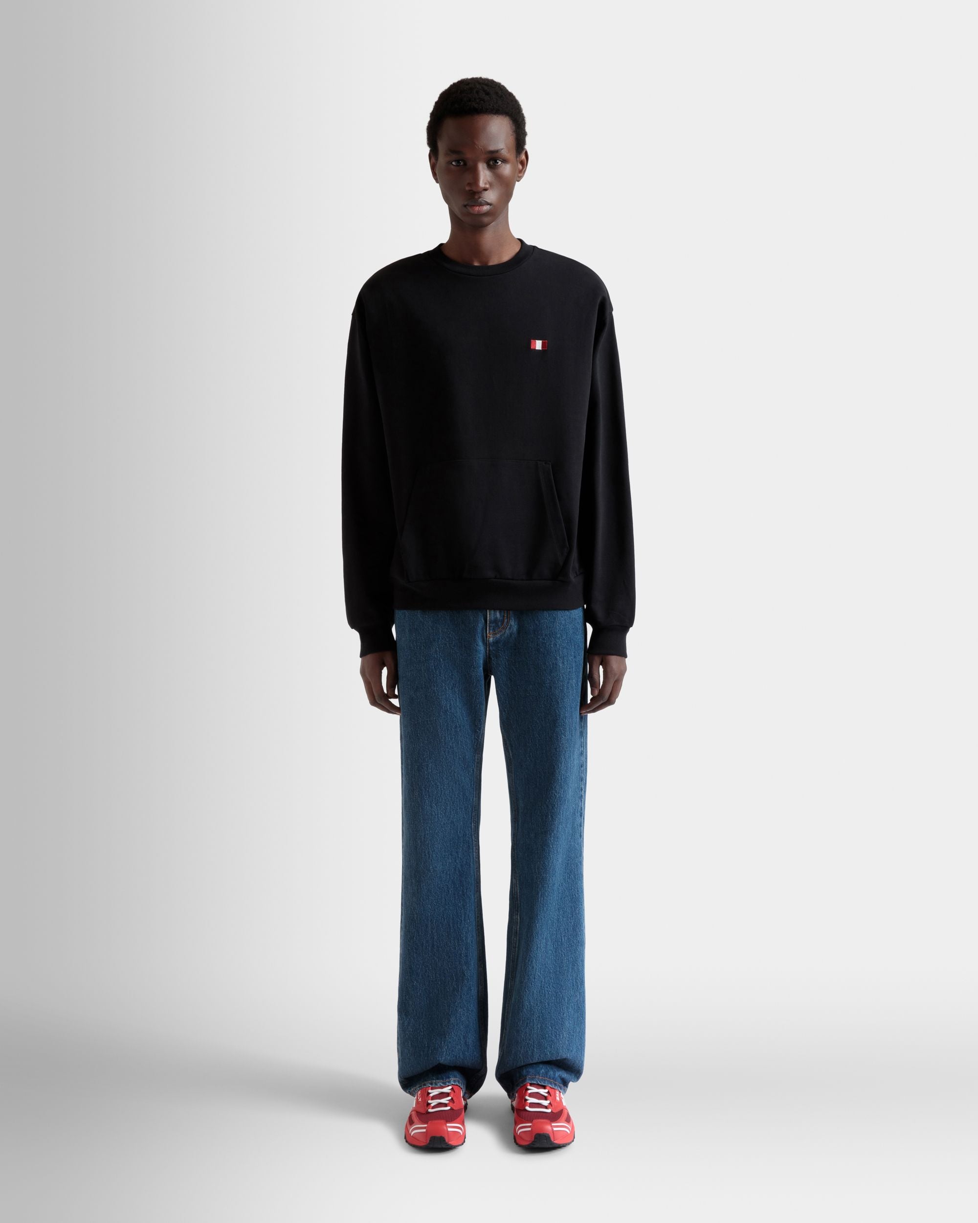Sweat-Shirt Ras-Du-Cou Avec Bally Flag En Coton Noir - Homme - Bally - 02