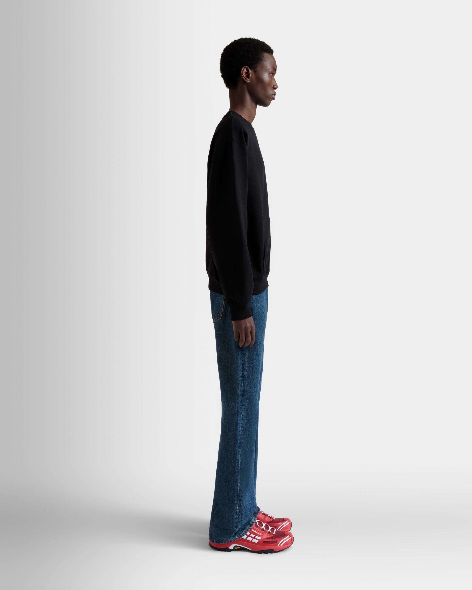 Sweat-Shirt Ras-Du-Cou Avec Bally Flag En Coton Noir - Homme - Bally - 05
