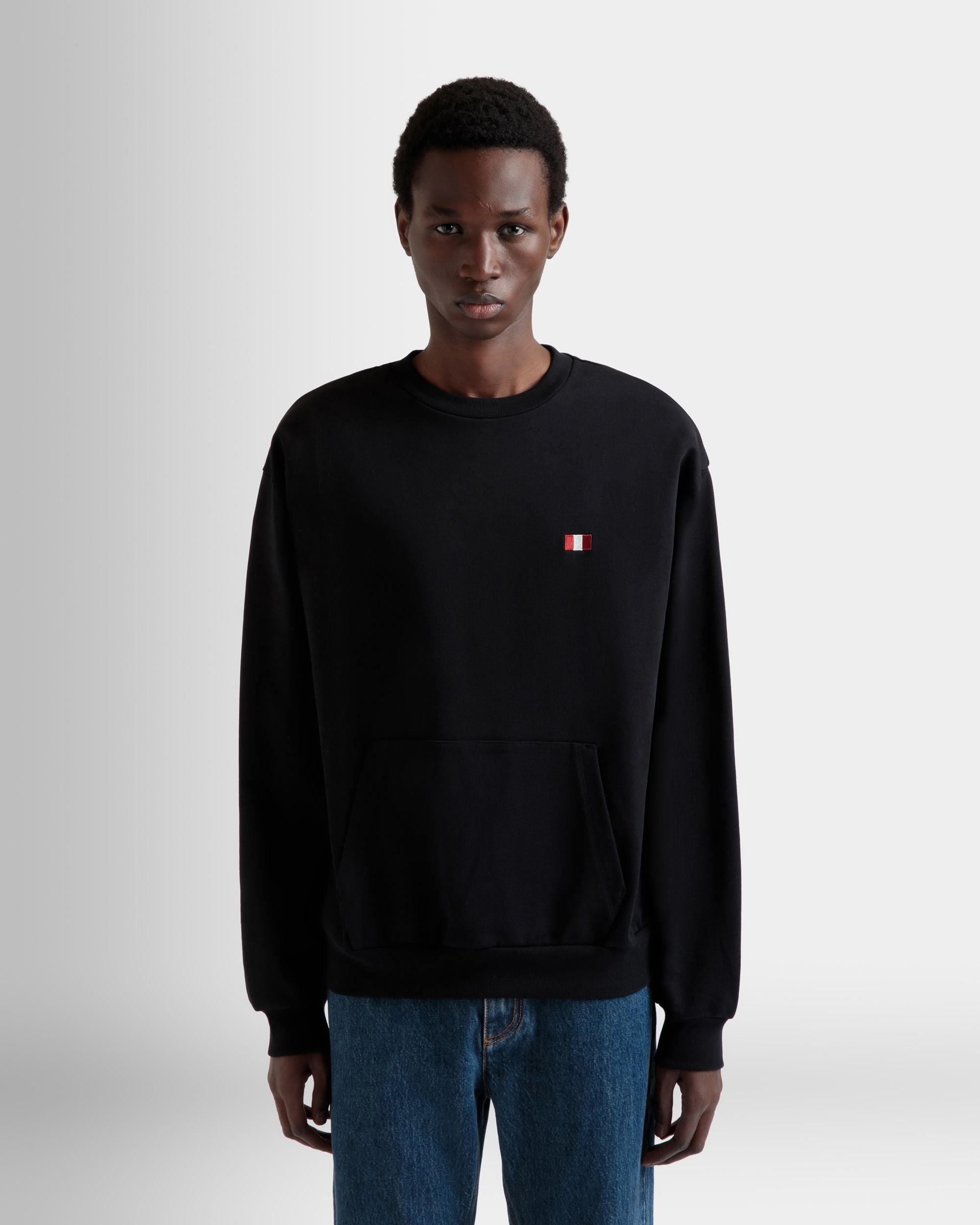 Sweat-Shirt Ras-Du-Cou Avec Bally Flag En Coton Noir - Homme - Bally - 08