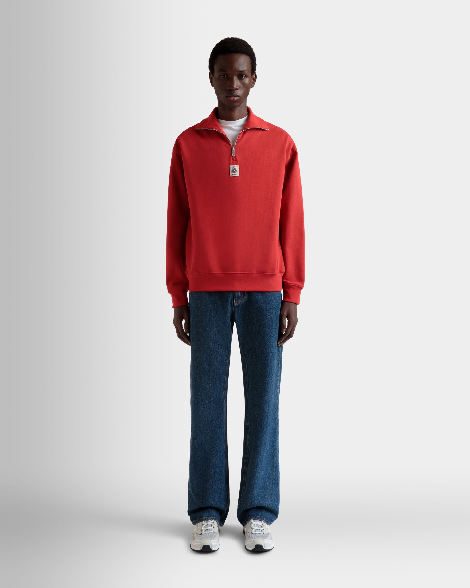 Sweat-Shirt Col Camionneur En Coton Rouge - Homme - Bally - 02