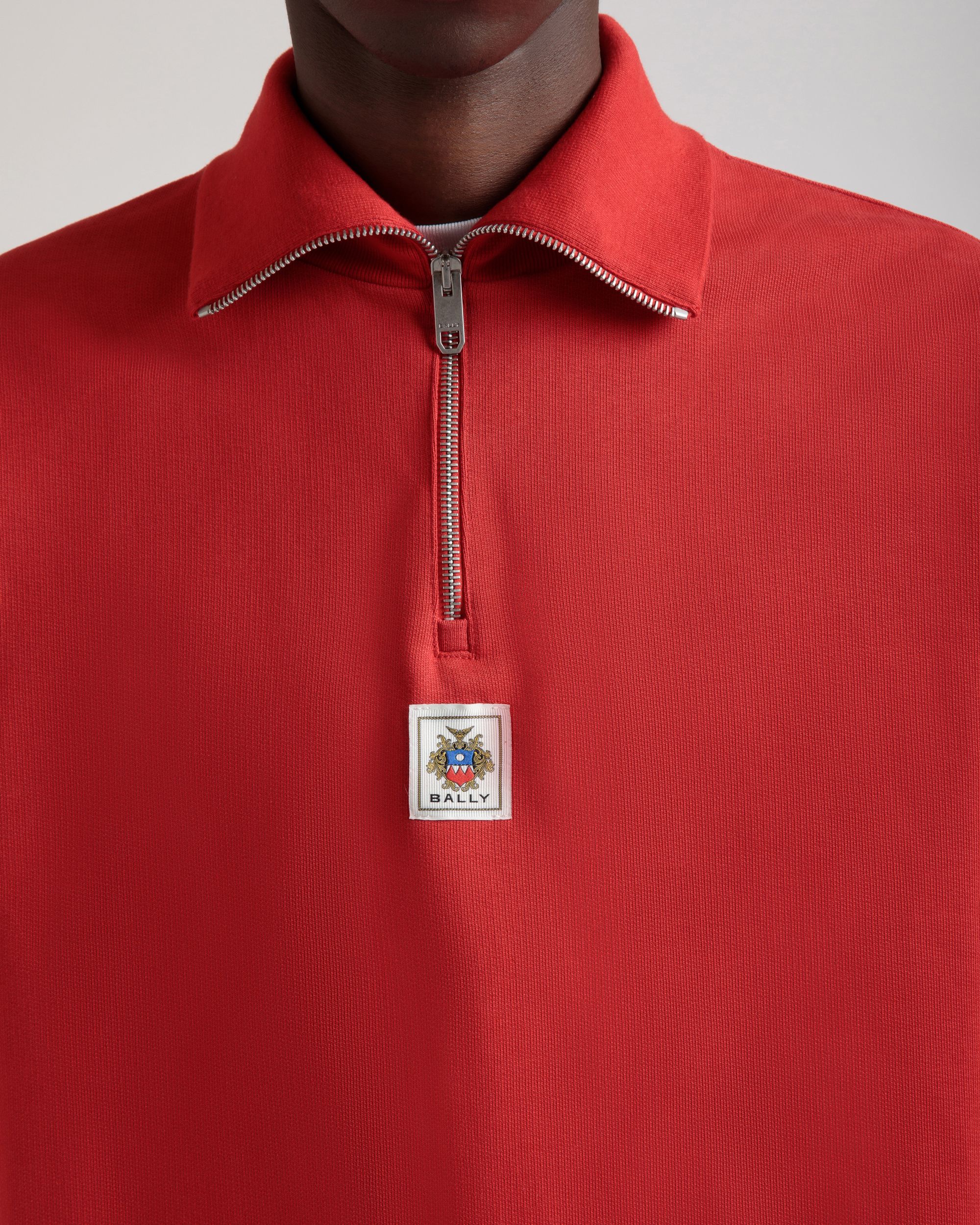 Sweat-Shirt Col Camionneur En Coton Rouge - Homme - Bally - 03