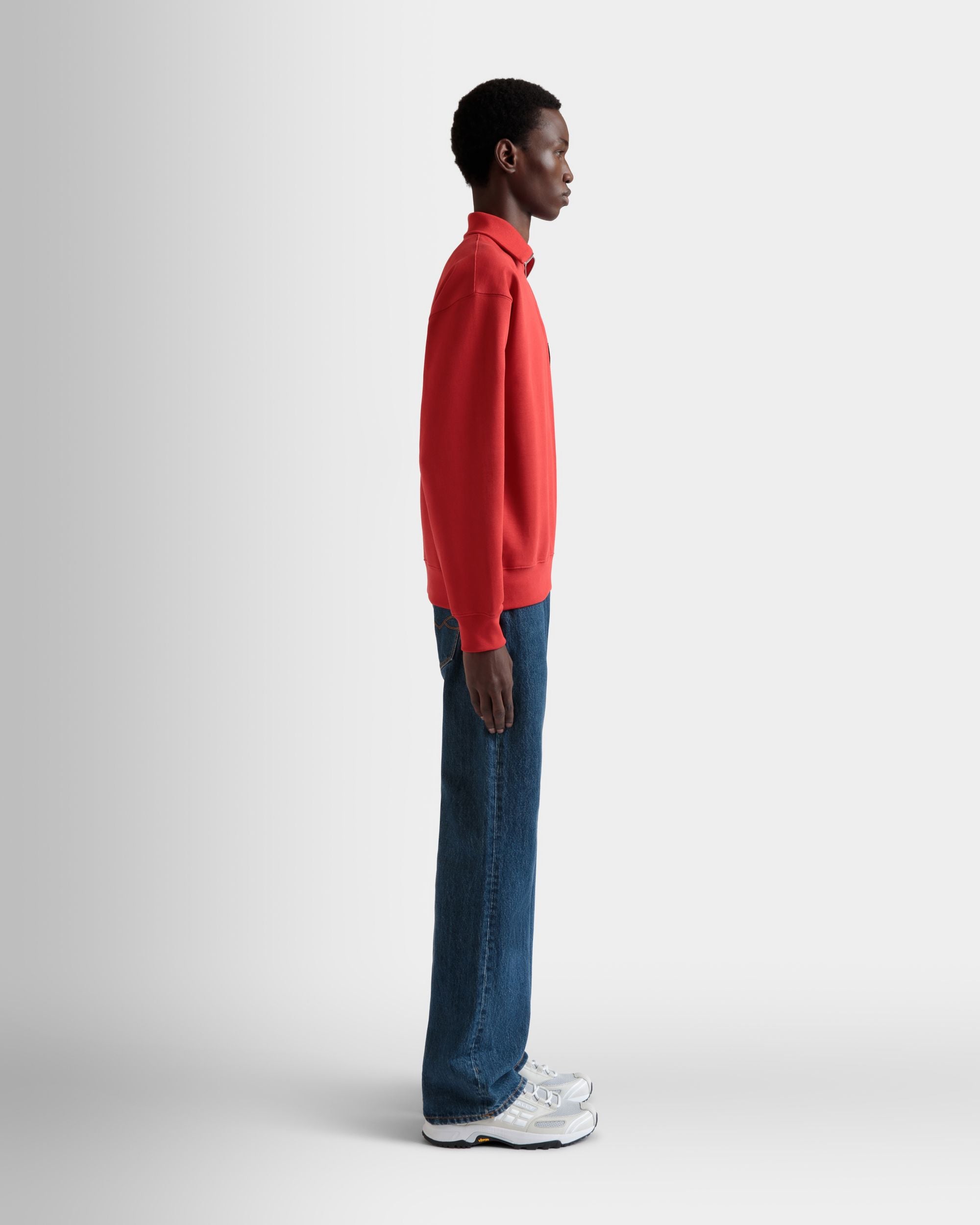 Sweat-Shirt Col Camionneur En Coton Rouge - Homme - Bally - 05
