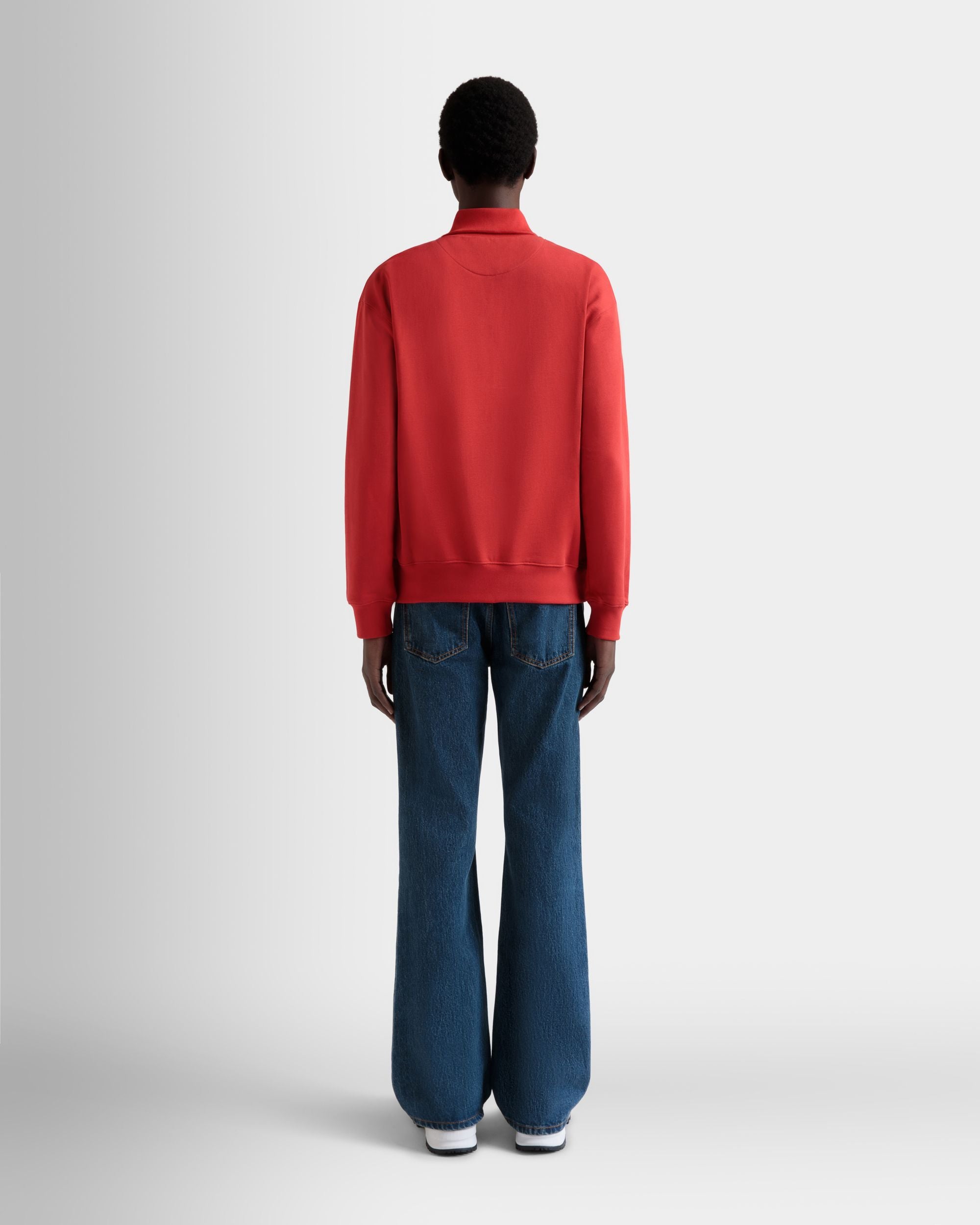 Sweat-Shirt Col Camionneur En Coton Rouge - Homme - Bally - 06