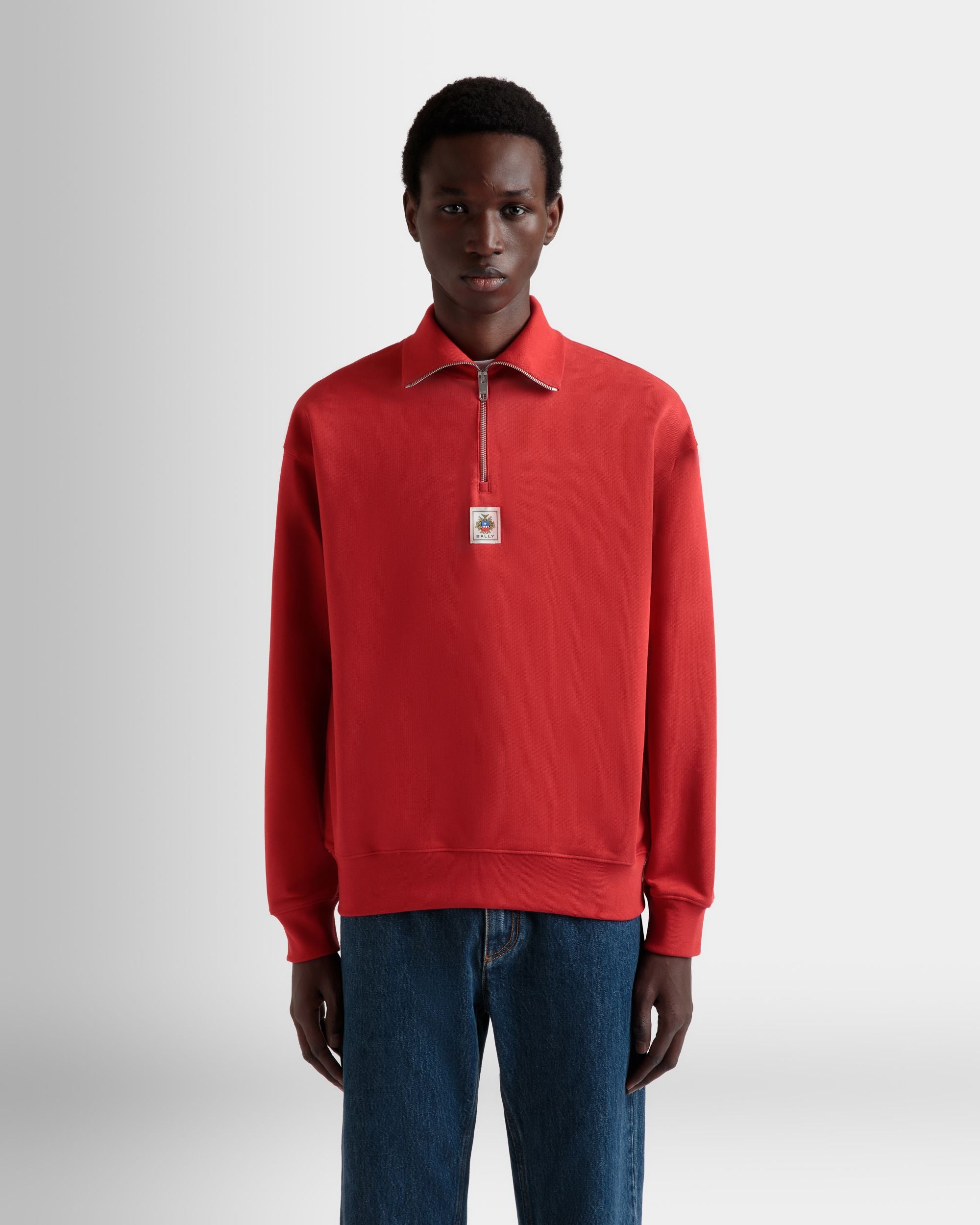 Sweat-Shirt Col Camionneur En Coton Rouge - Homme - Bally - 08