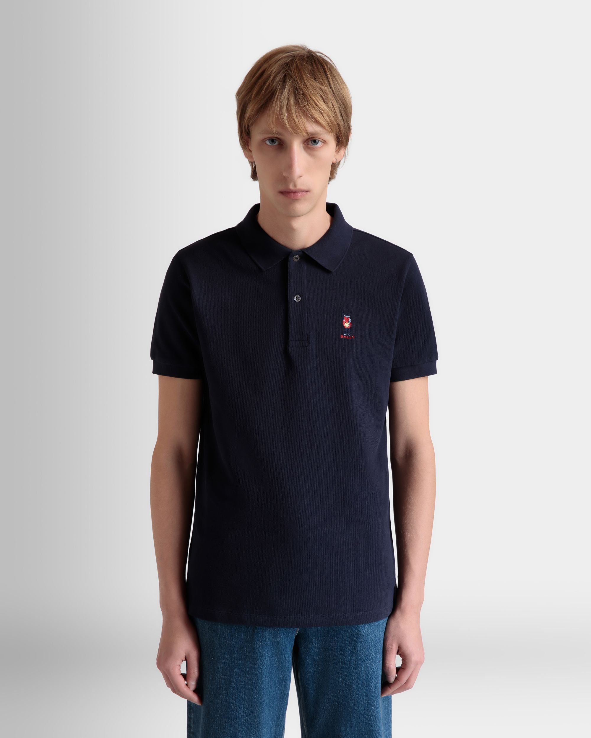 Polo Avec Forest Mask En Coton Navy Blue - Homme - Bally - 03