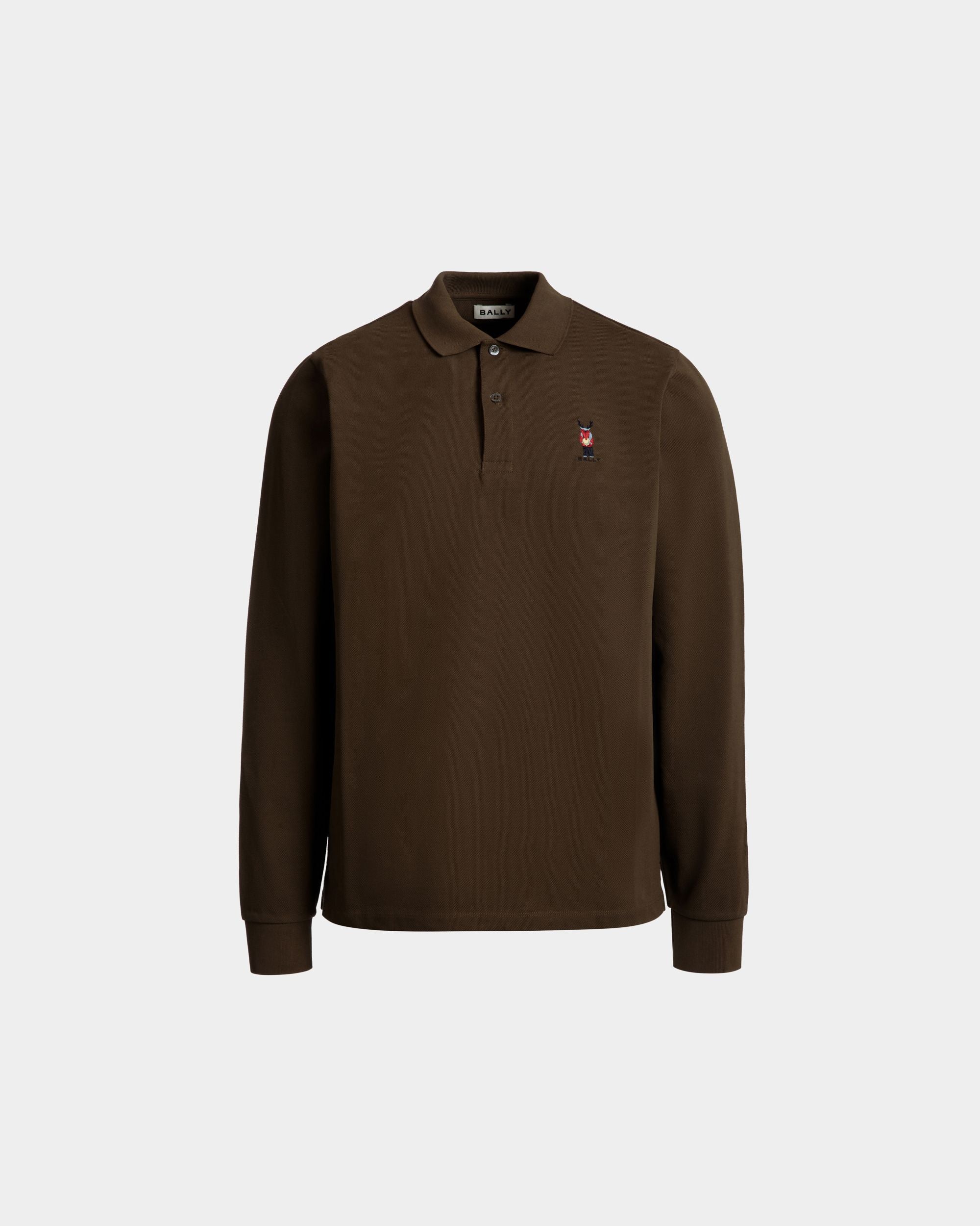 Polo À Manches Longues Avec Forest Mask En Coton Marron - Homme - Bally - 01