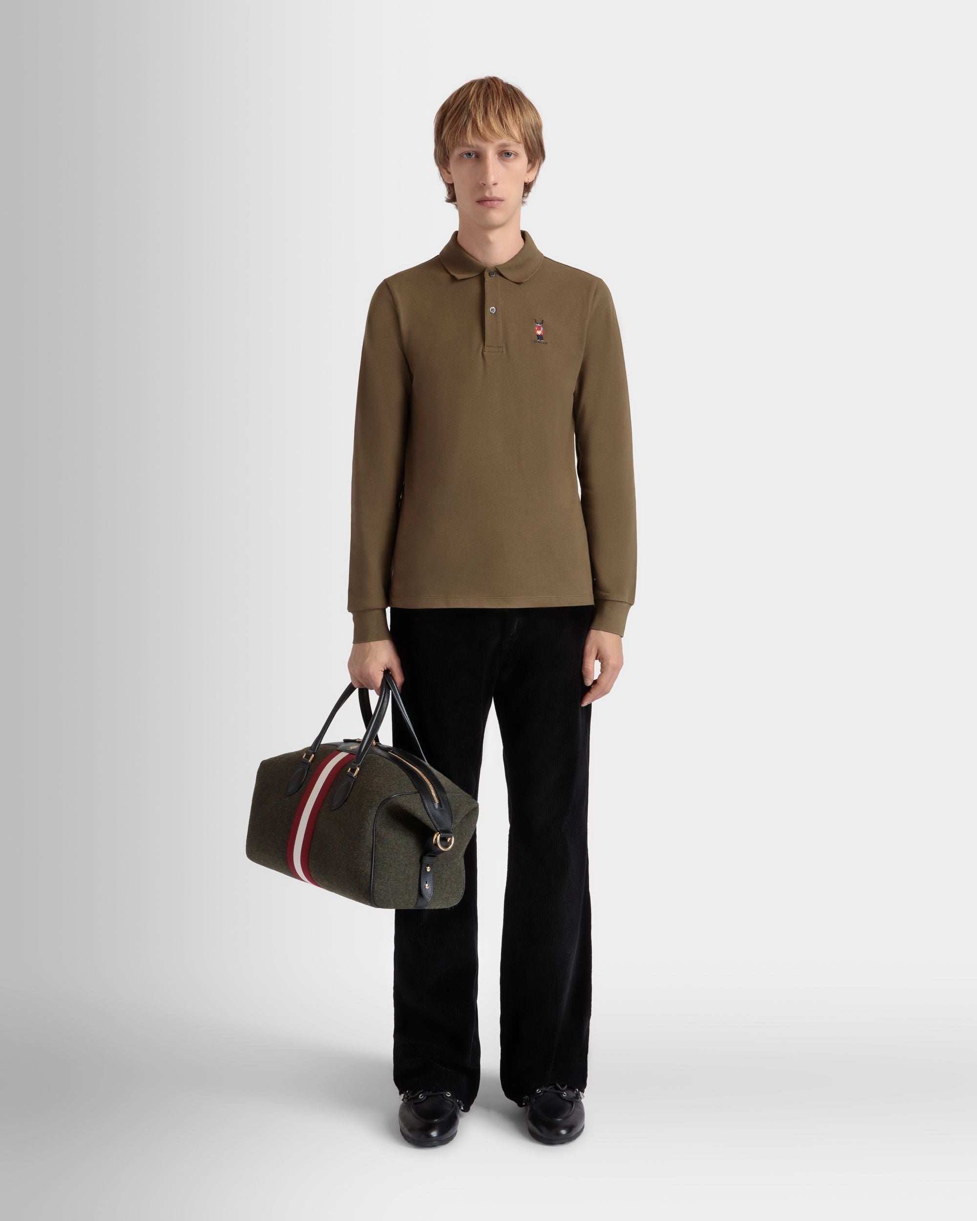 Polo À Manches Longues Avec Forest Mask En Coton Marron - Homme - Bally - 02