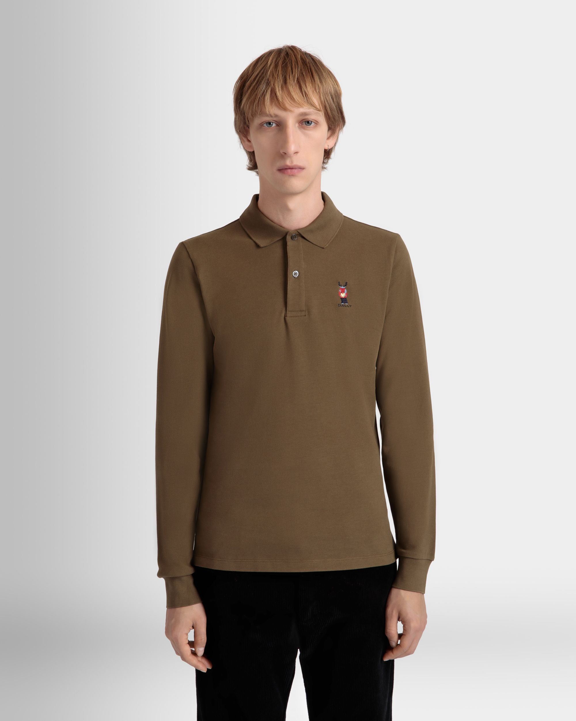 Polo À Manches Longues Avec Forest Mask En Coton Marron - Homme - Bally - 03