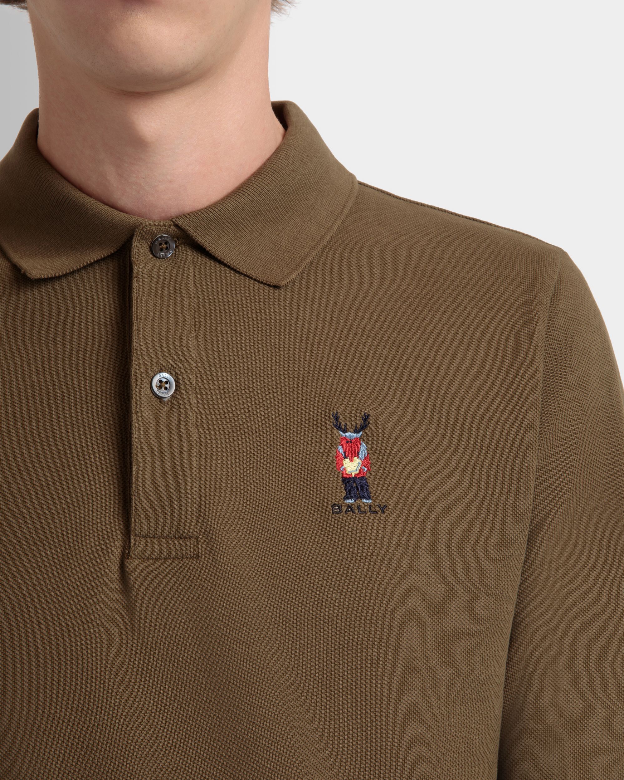 Polo À Manches Longues Avec Forest Mask En Coton Marron - Homme - Bally - 04