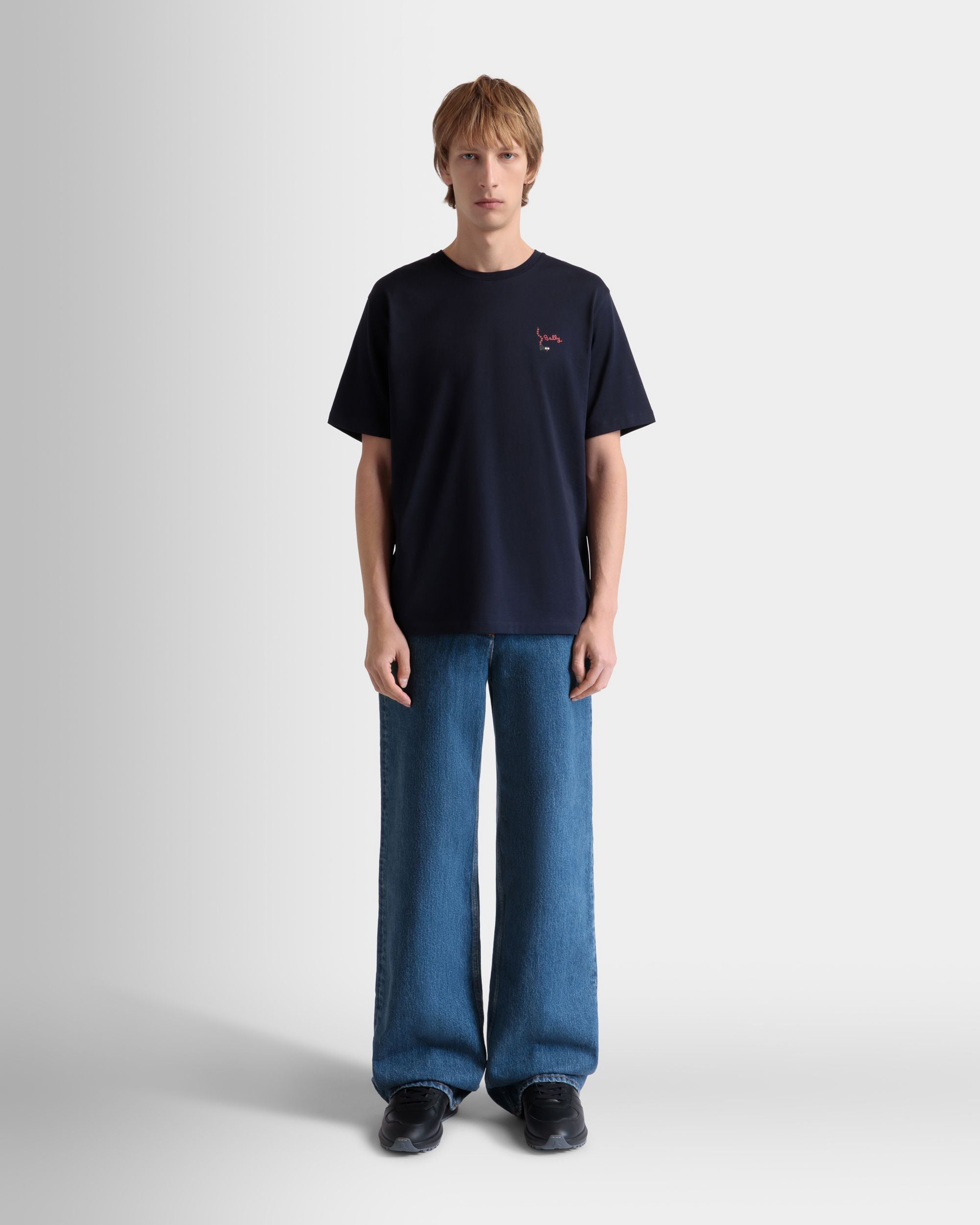 T-Shirt En Coton Navy Blue - Homme - Bally - 02