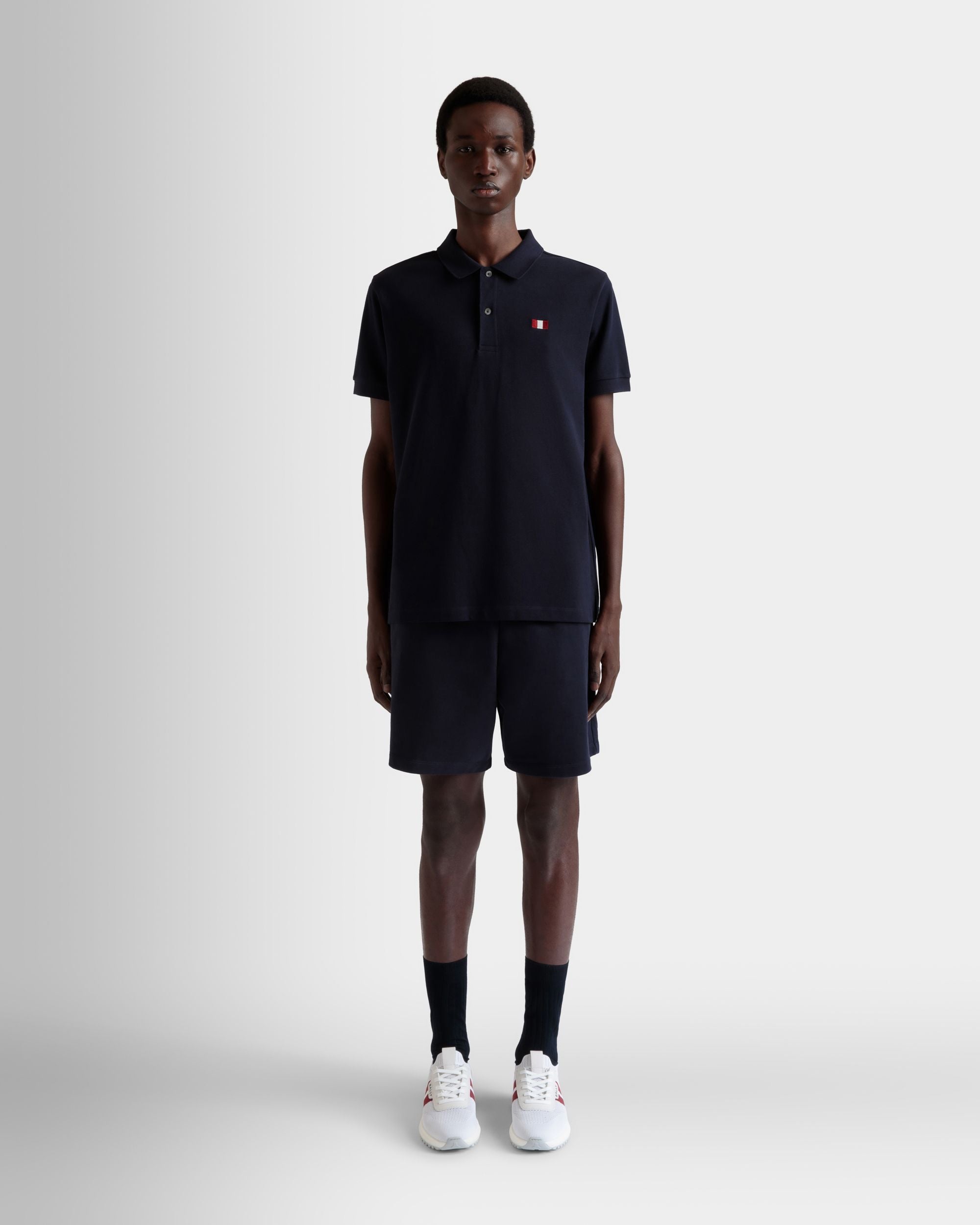 Short Avec Détail Bally Flag En Coton Navy Blue - Homme - Bally - 02