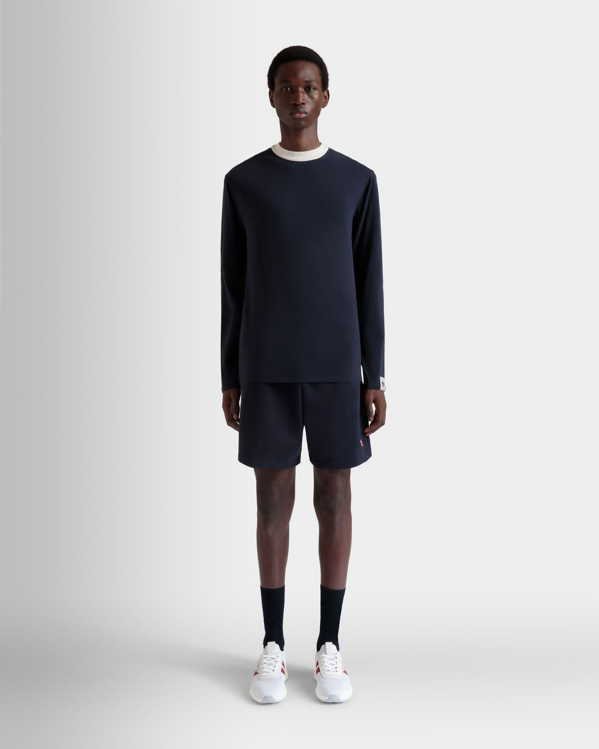 T-Shirt À Manches Longues En Coton Stretch Navy Blue - Homme - Bally - 02
