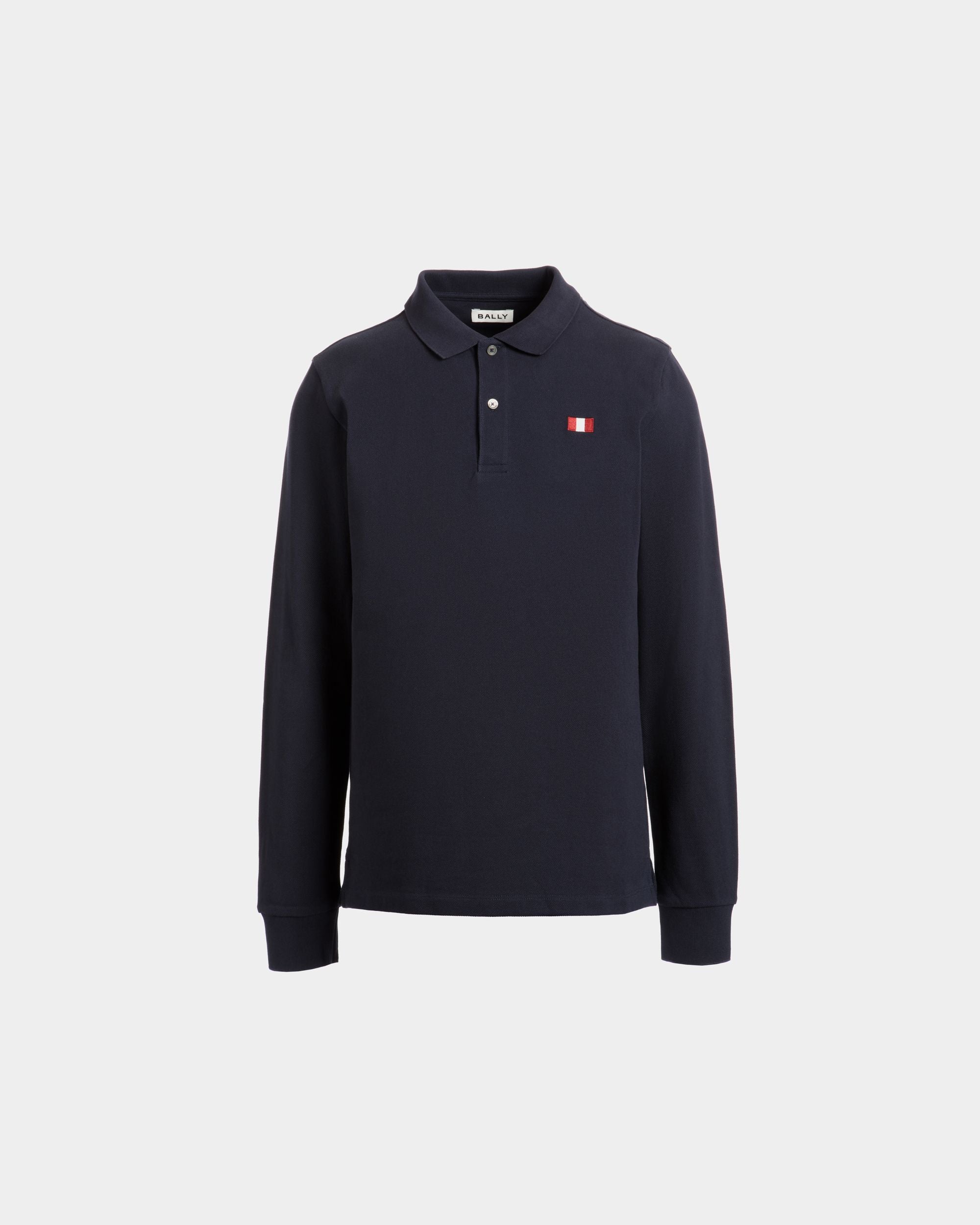 Polo À Manches Longues Avec Détail Bally Flag En Coton Navy Blue - Homme - Bally - 01
