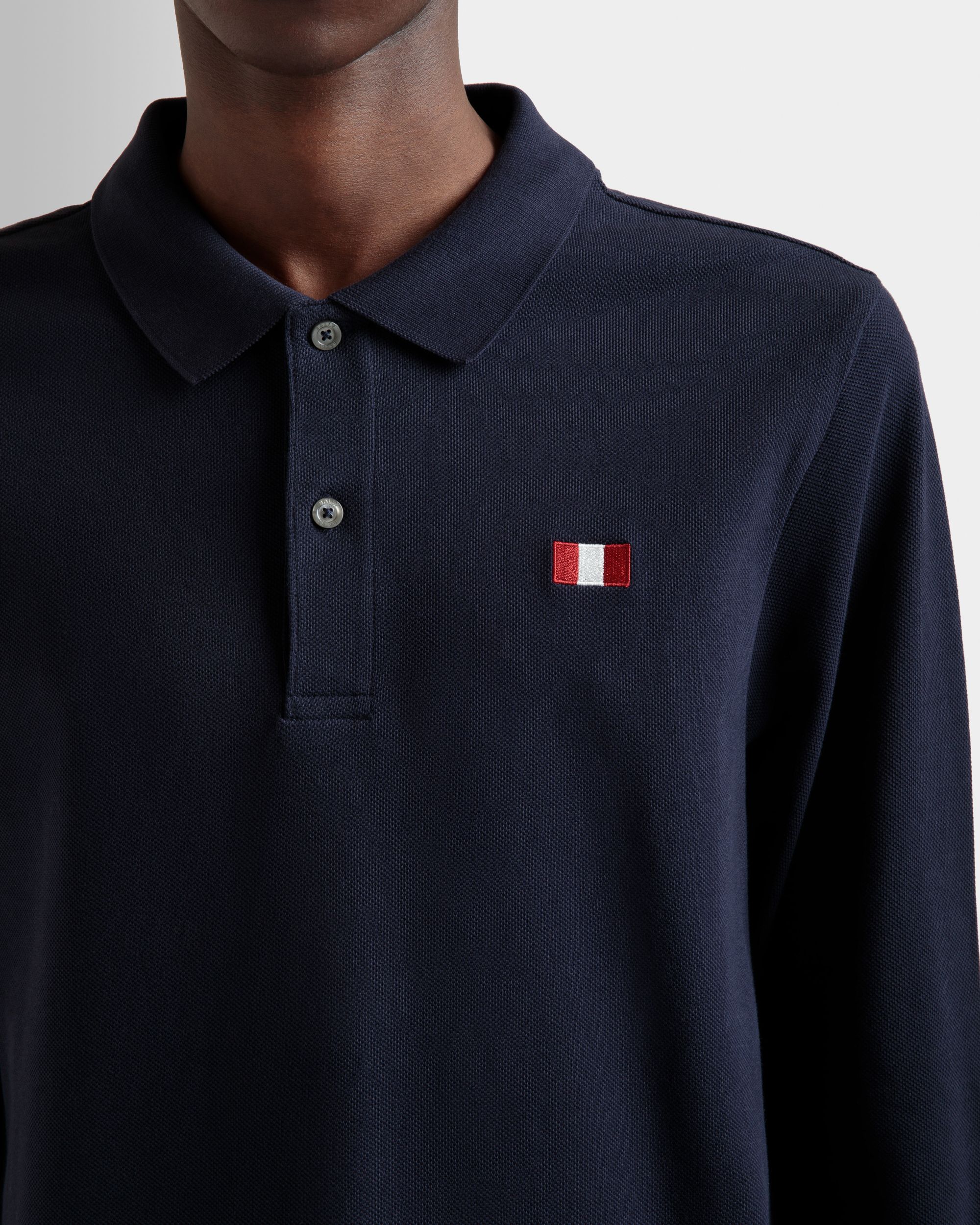 Polo À Manches Longues Avec Détail Bally Flag En Coton Navy Blue - Homme - Bally - 03