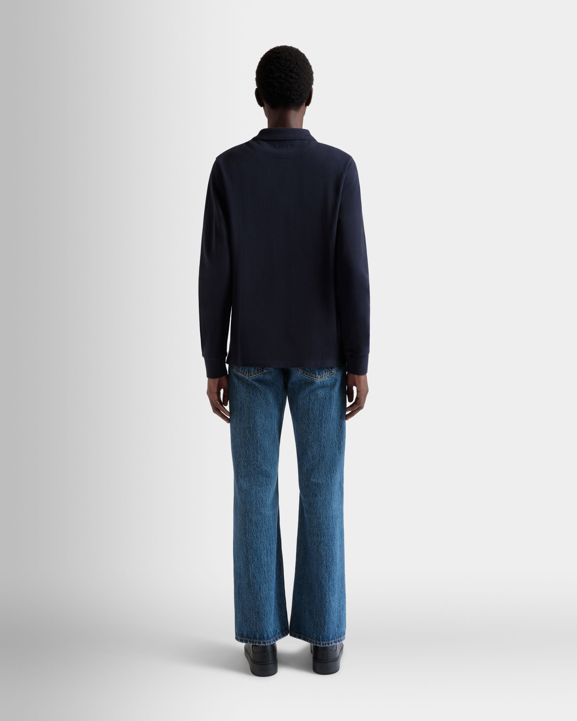 Polo À Manches Longues Avec Détail Bally Flag En Coton Navy Blue - Homme - Bally - 06