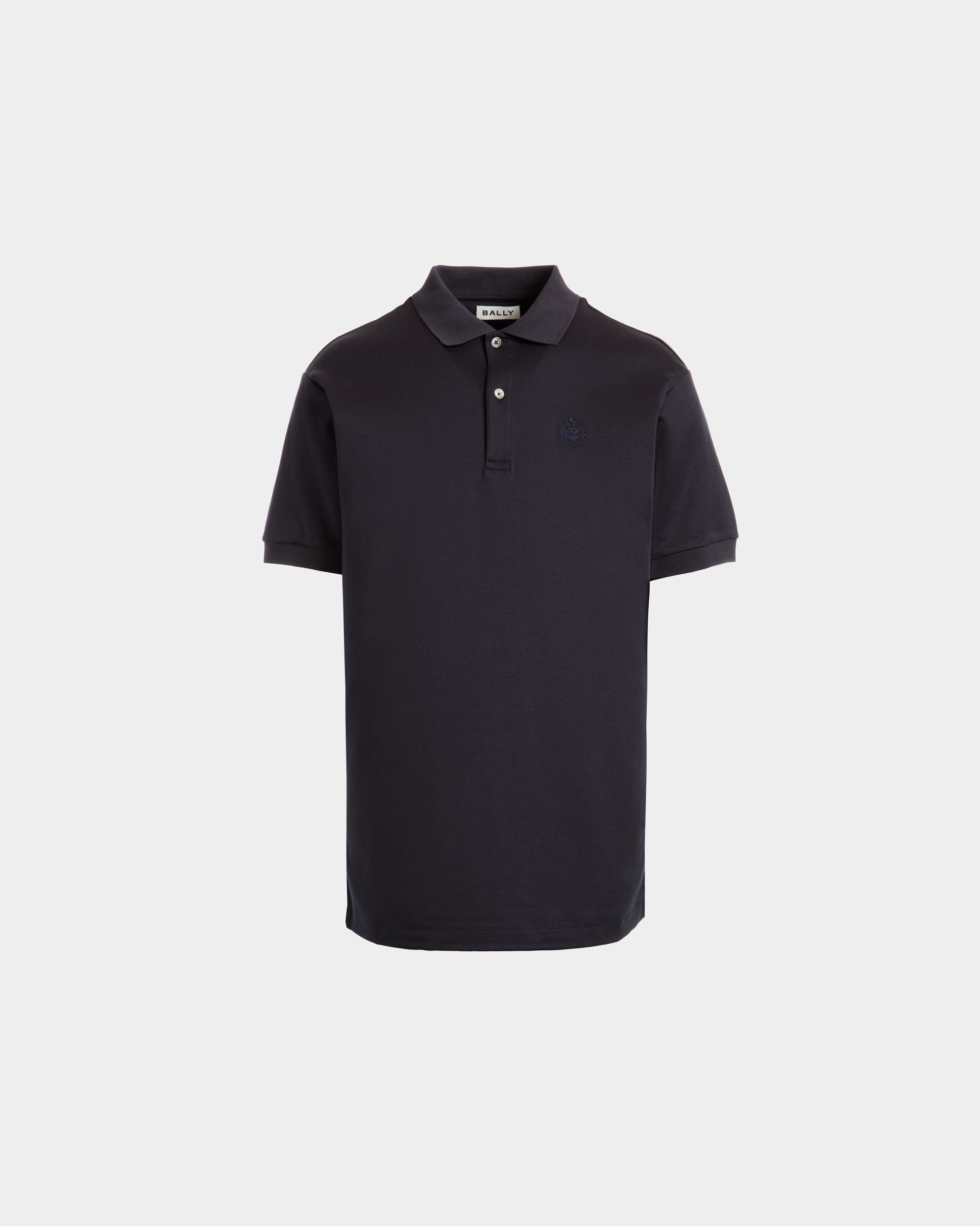 Polo À Manches Courtes En Mélange De Coton Et De Soie Navy Blue Orné D’un Logo Bally Crest - Homme - Bally - 01