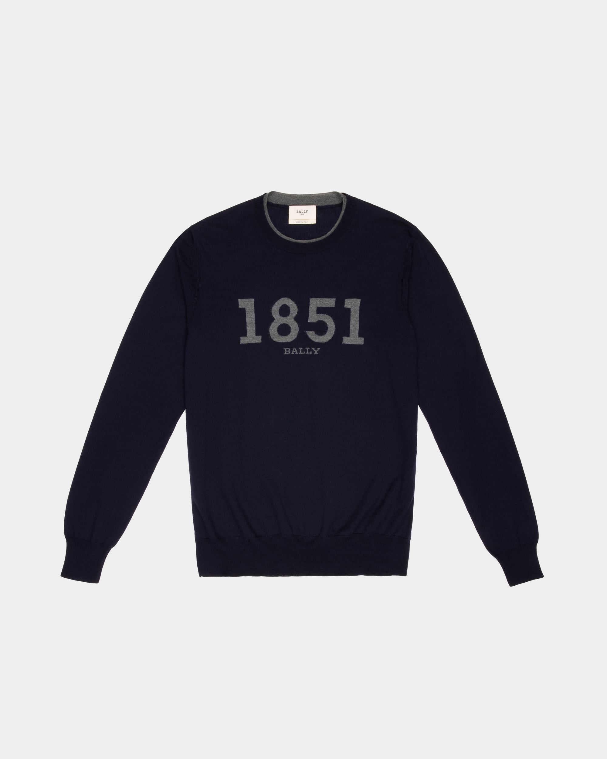 Pull En Tricot En Laine Bleu Marine - Homme - Bally - 01