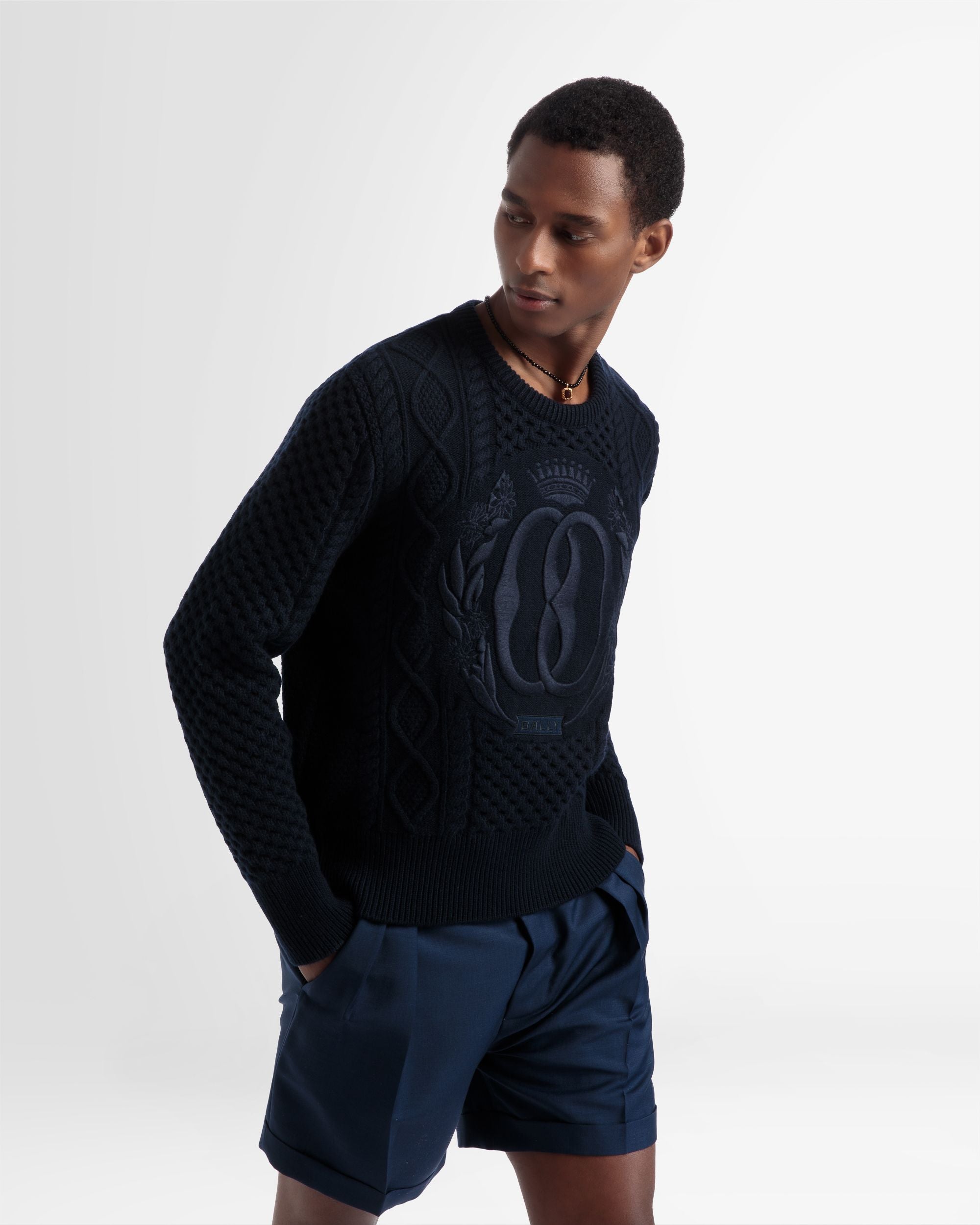 Pull Ras-du-cou En Laine Bleu Marine - Homme - Bally - 03