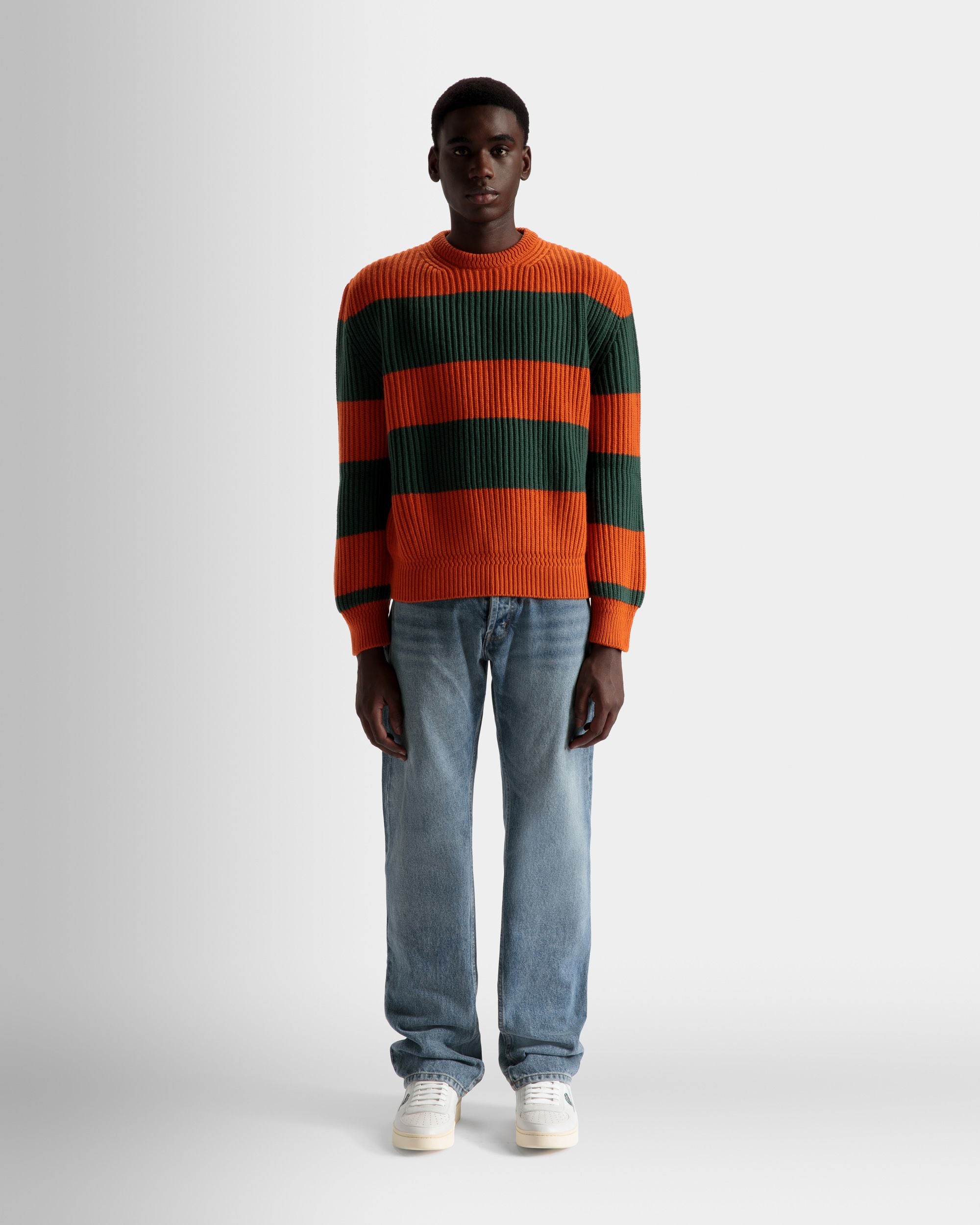Pull Ras-Du-Cou À Rayures En Laine Orange Et Kelly Green - Homme - Bally - 02