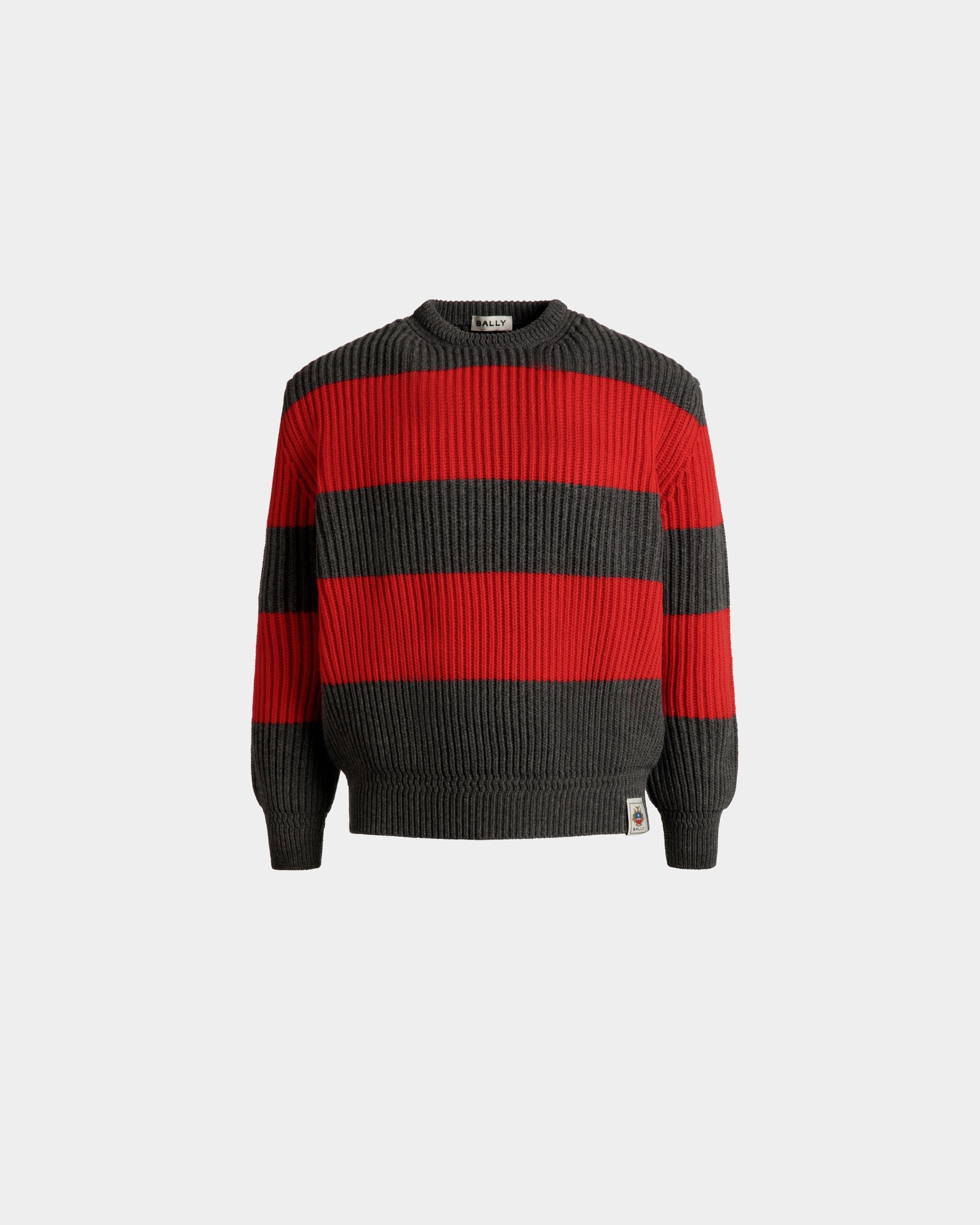 Pull À Col Ras-Du-Cou Avec Logo Bally Crest En Laine Candy Red Et Dark Grey - Homme - Bally - 01