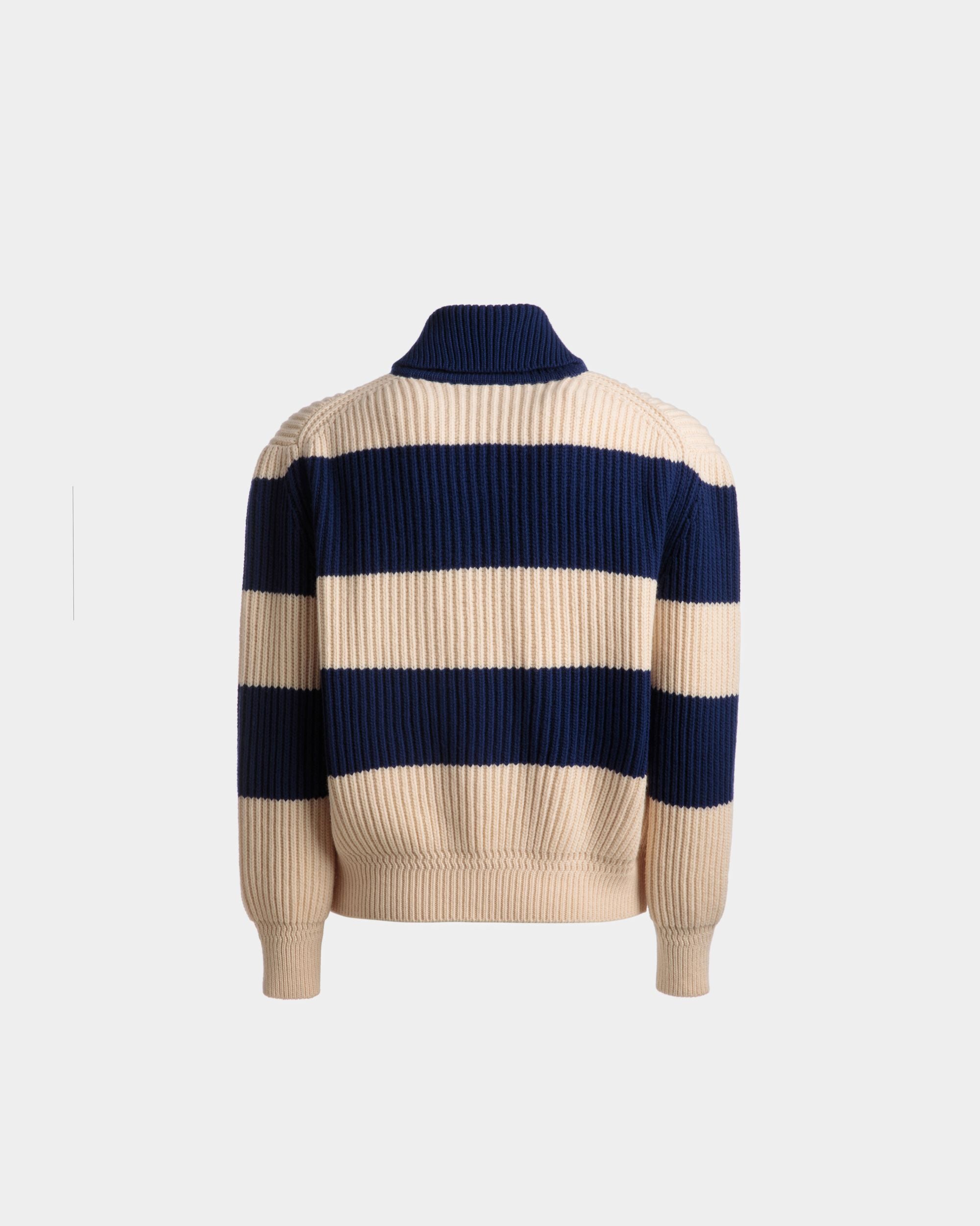 Cardigan À Rayures En Laine Ivoire Et Bleu Marine - Homme - Bally - 07