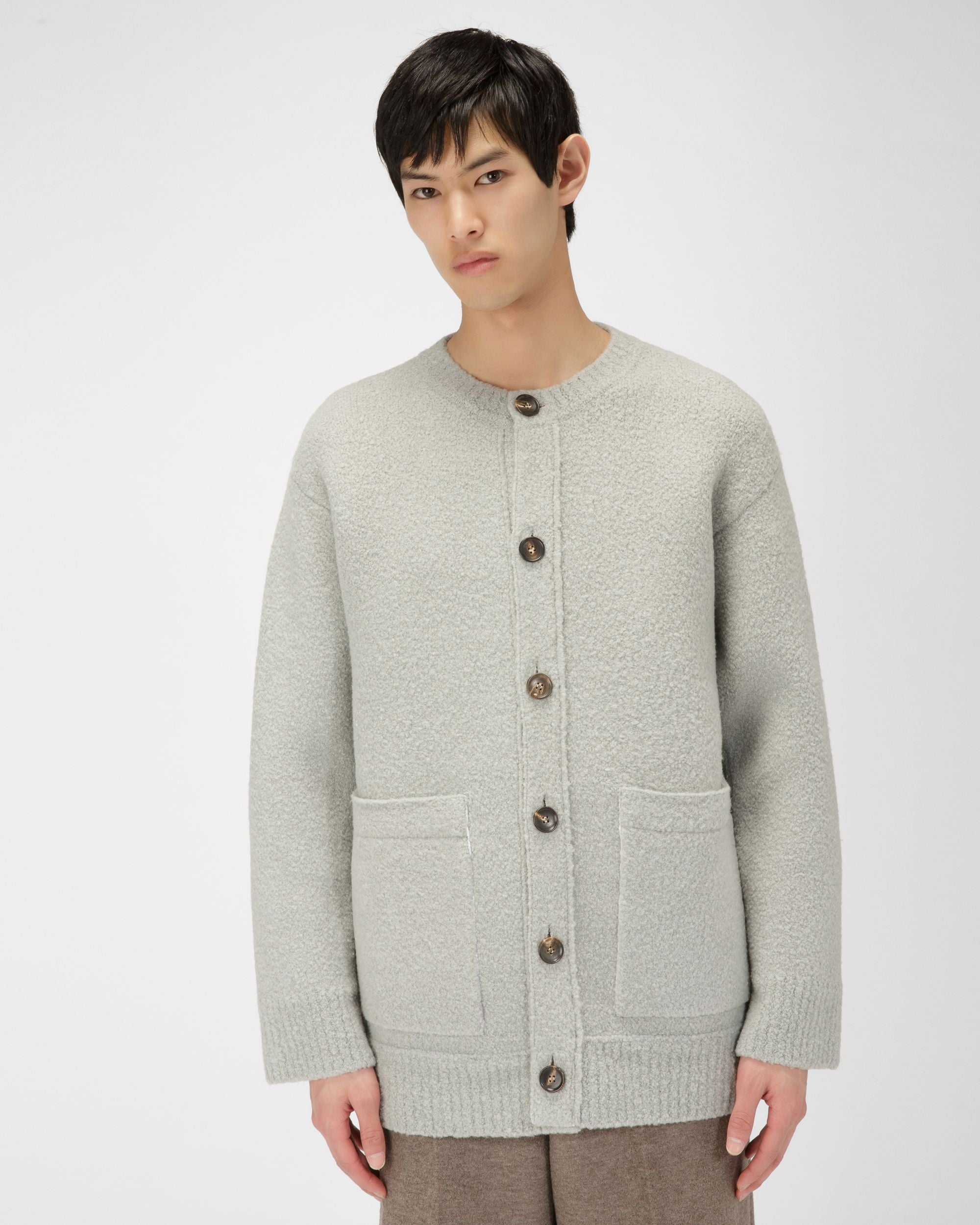 Cardigan En Laine Mélangée Bleu Clair - Homme - Bally - 01