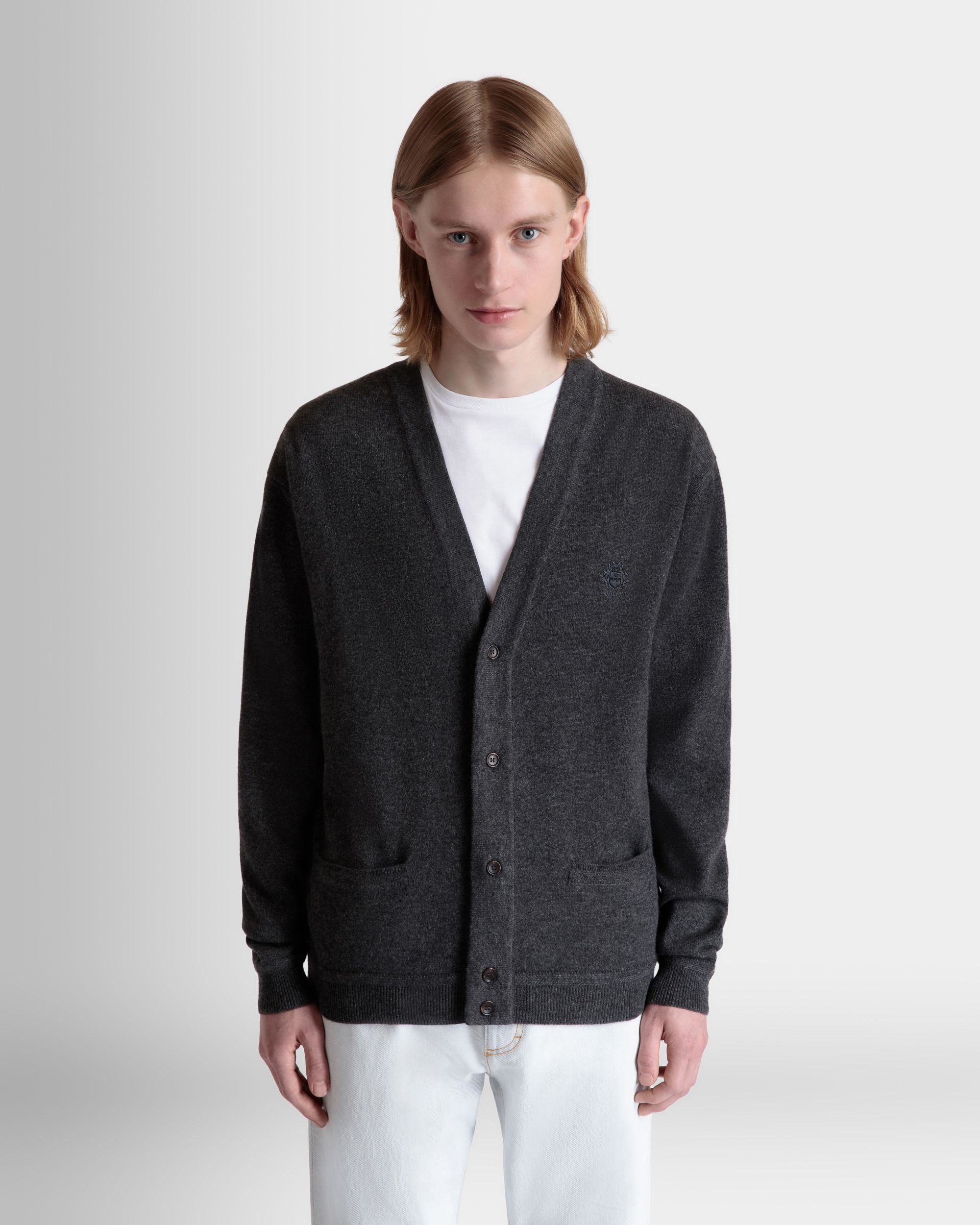 Cardigan En Cachemire Gris Foncé Orné D’un Logo Bally Crest - Homme - Bally - 08