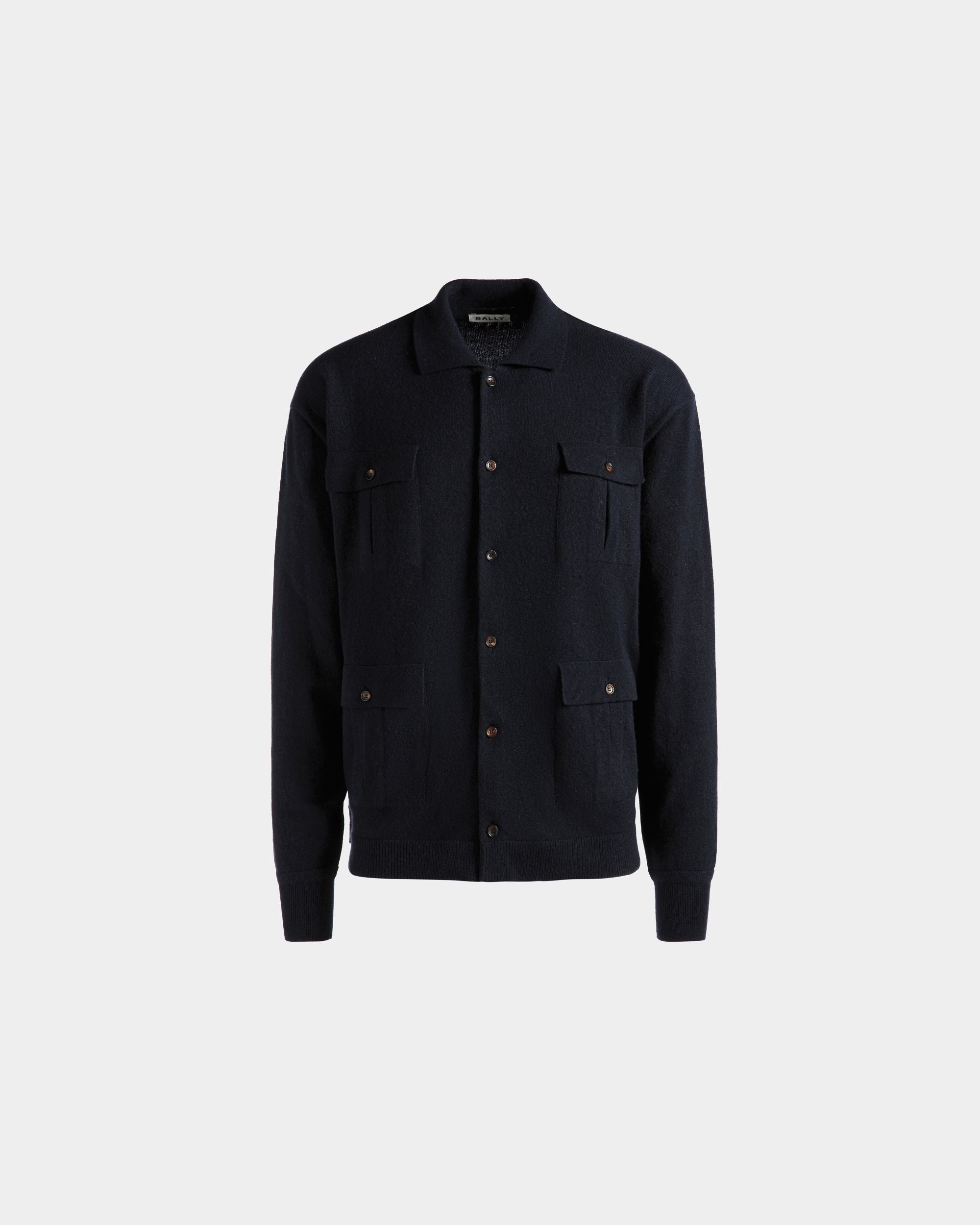 Chemise À Manches Longues Avec Logo En Cachemire Navy Blue - Homme - Bally - 01
