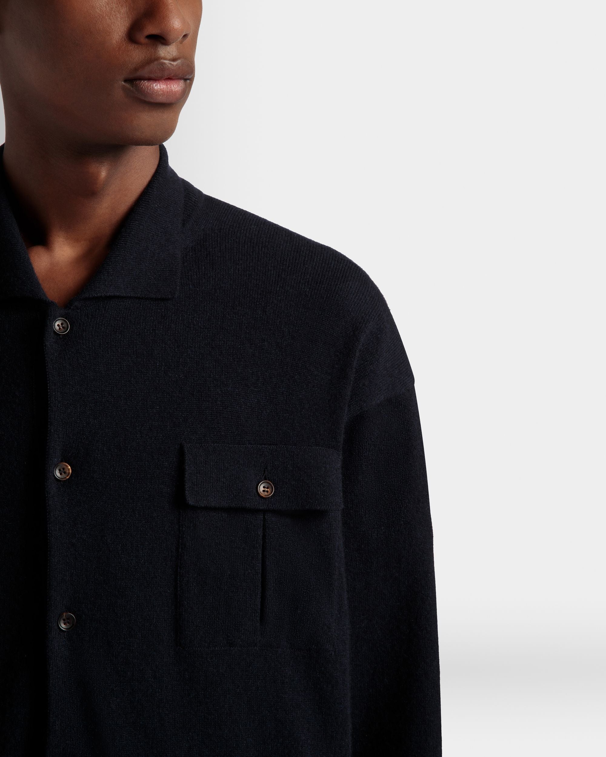 Chemise À Manches Longues Avec Logo En Cachemire Navy Blue - Homme - Bally - 03