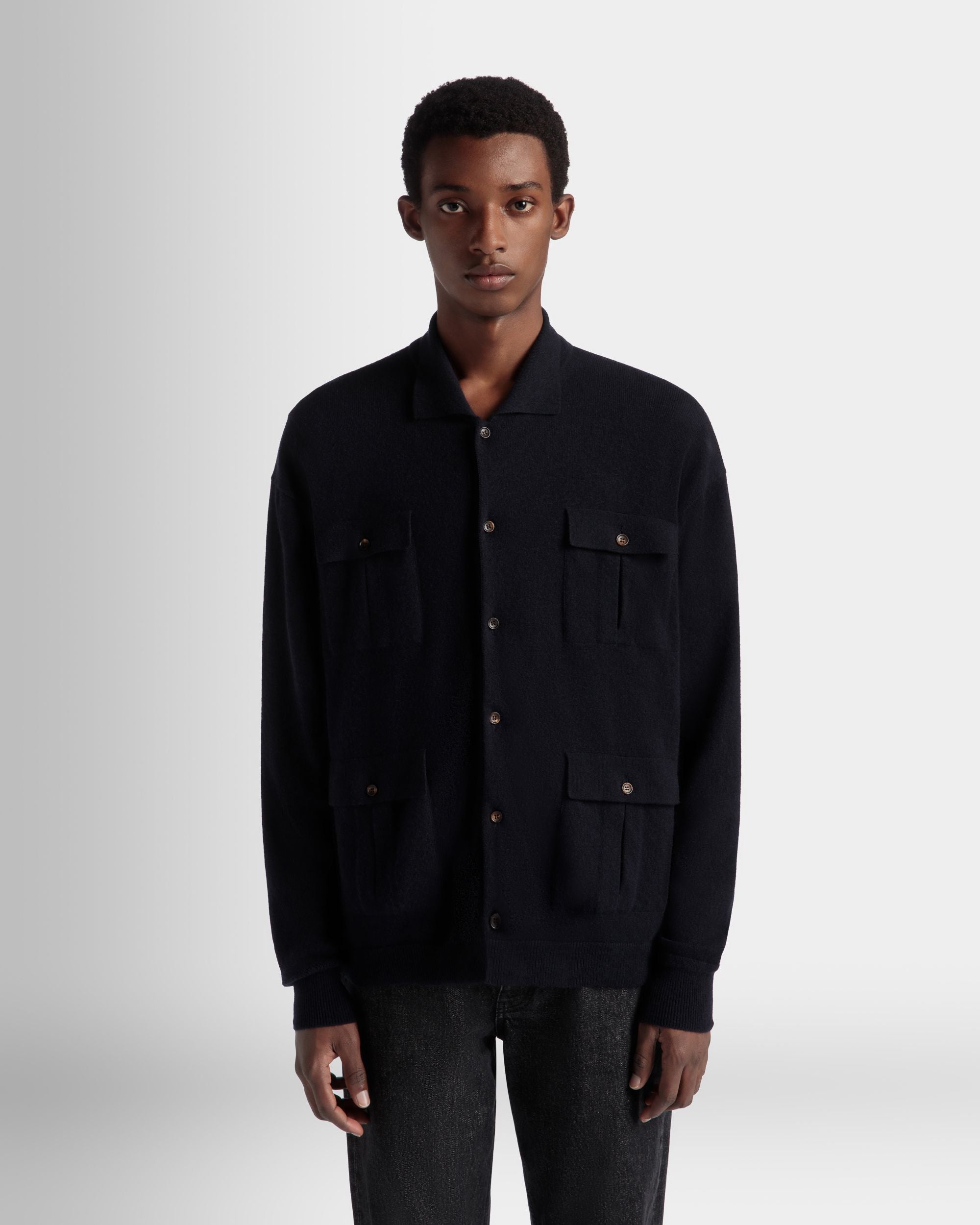 Chemise À Manches Longues Avec Logo En Cachemire Navy Blue - Homme - Bally - 09