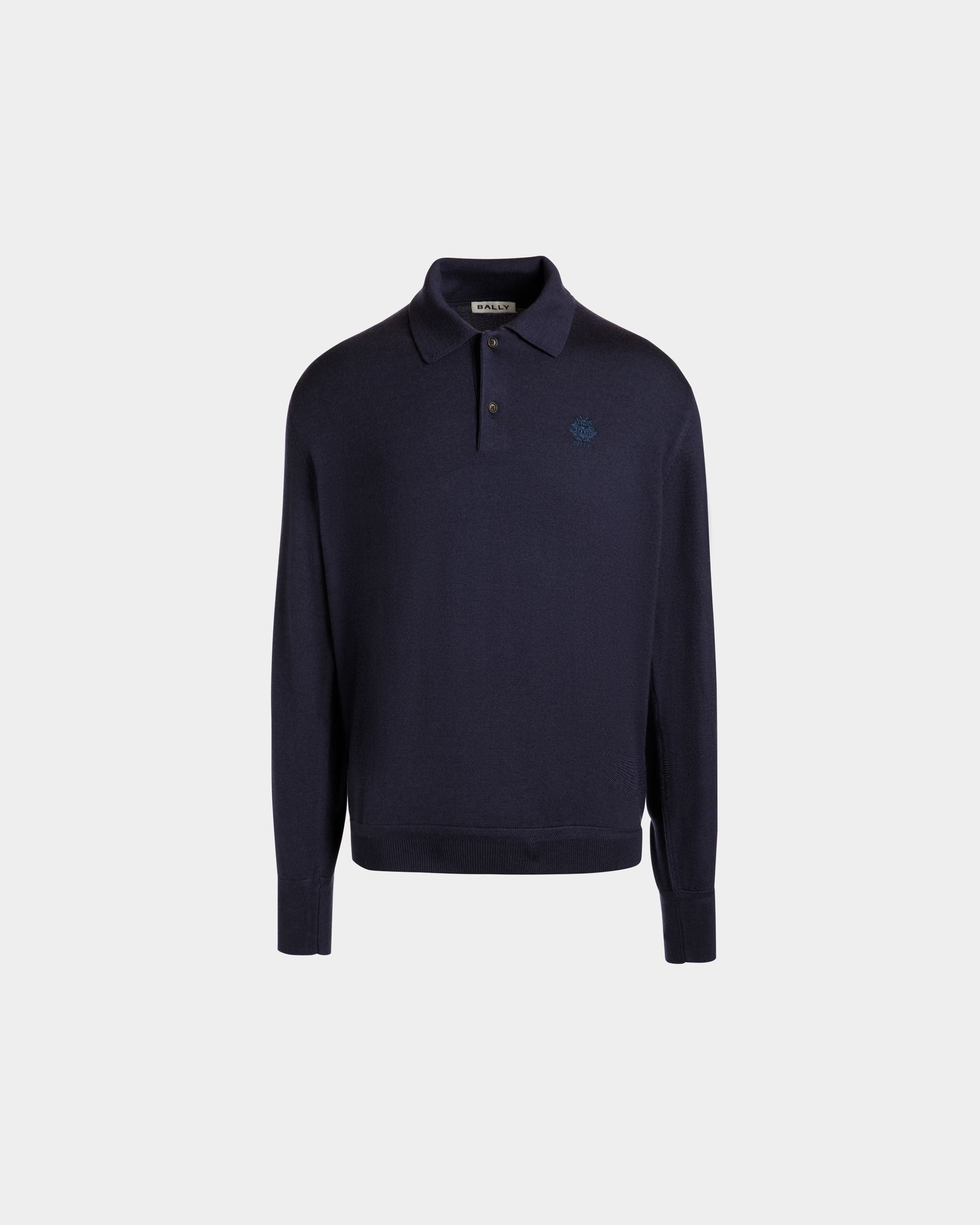 Polo À Manches Longues En Mélange De Cachemire Navy Blue Orné D’un Écusson Bally Crest - Homme - Bally - 01