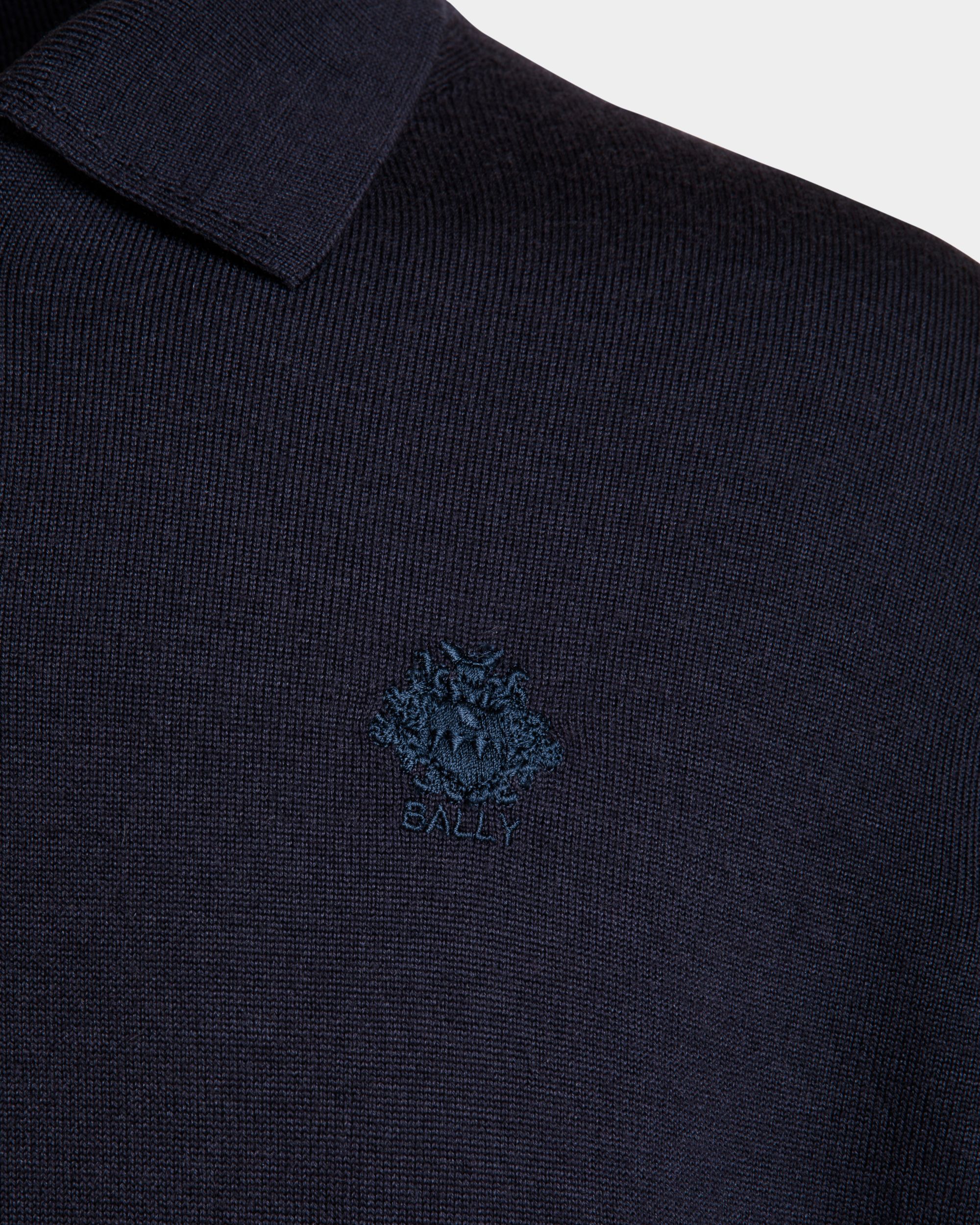 Polo À Manches Longues En Mélange De Cachemire Navy Blue Orné D’un Écusson Bally Crest - Homme - Bally - 04