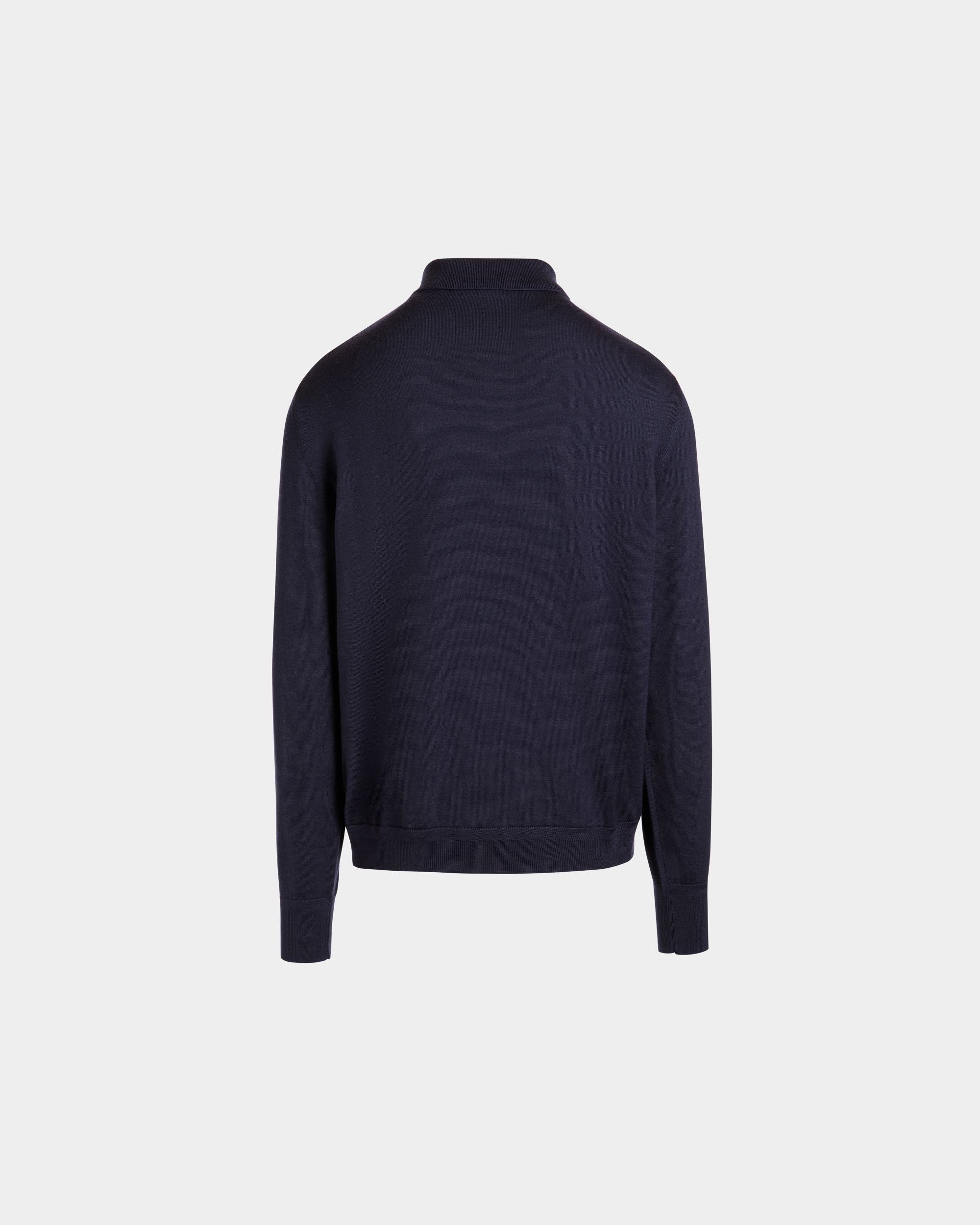 Polo À Manches Longues En Mélange De Cachemire Navy Blue Orné D’un Écusson Bally Crest - Homme - Bally - 07