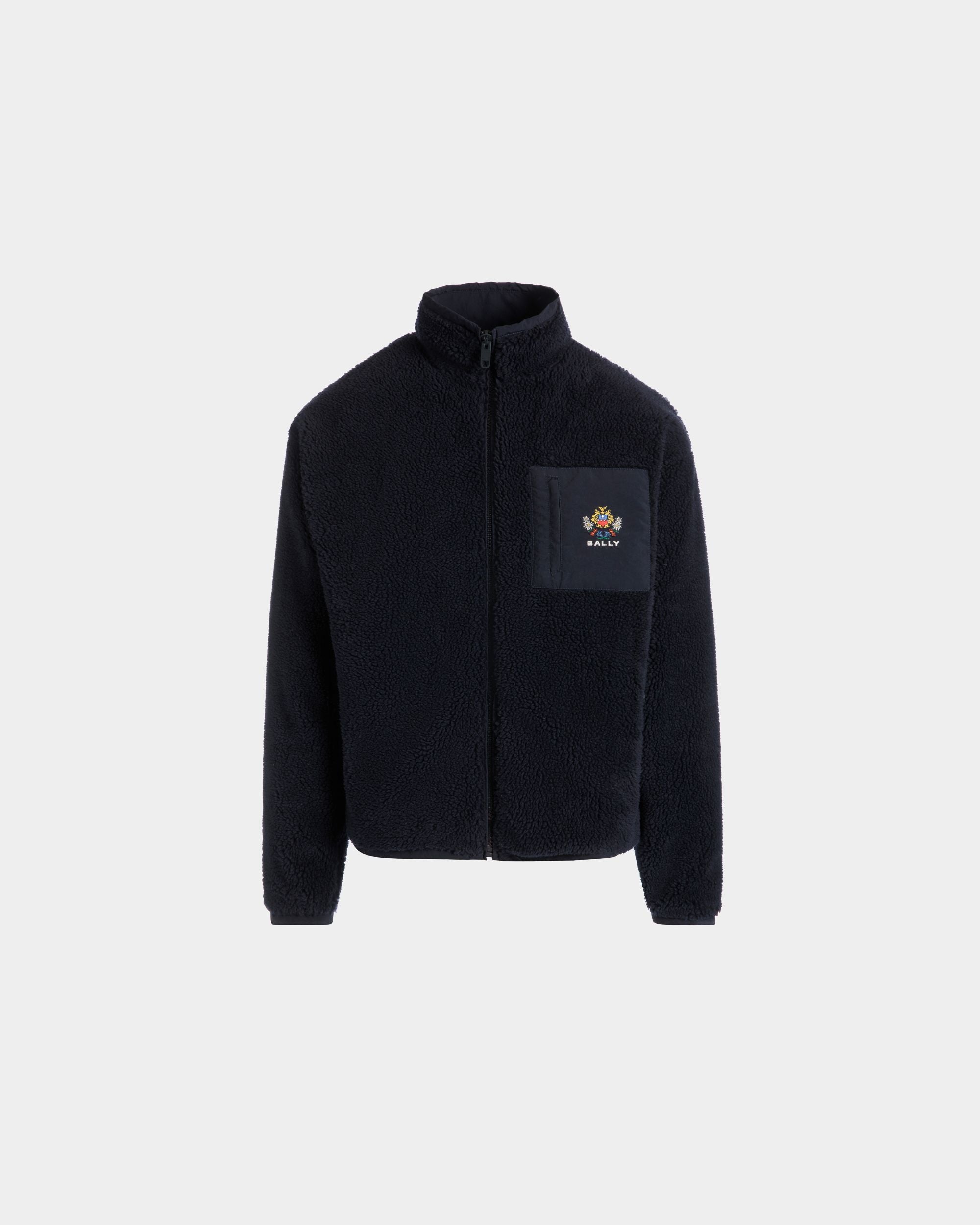 Sweat-Shirt Pour Homme À Glissière Intégrale De La Capsule D’hiver En Molleton Navy Blue Orné De Fleurs Des Alpes - Homme - Bally - 01