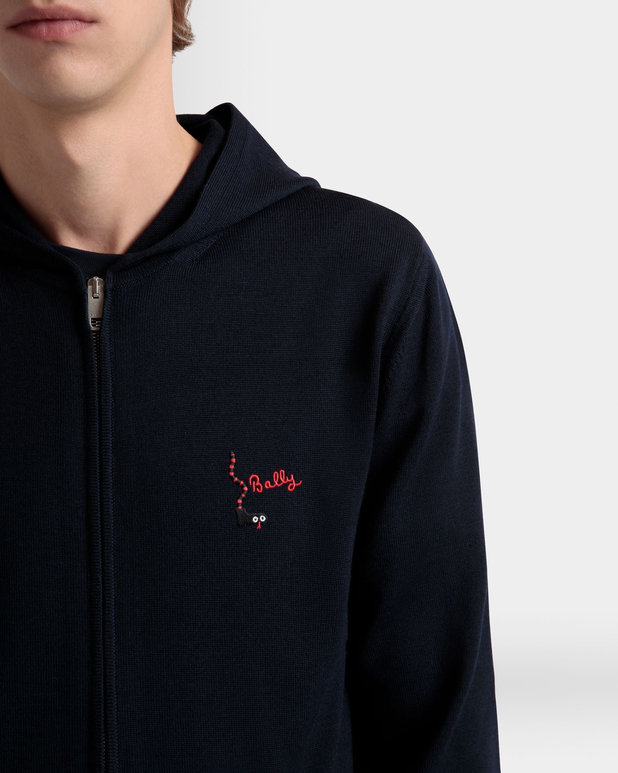 Sweat-Shirt À Capuche En Laine Navy Blue - Homme - Bally - 03
