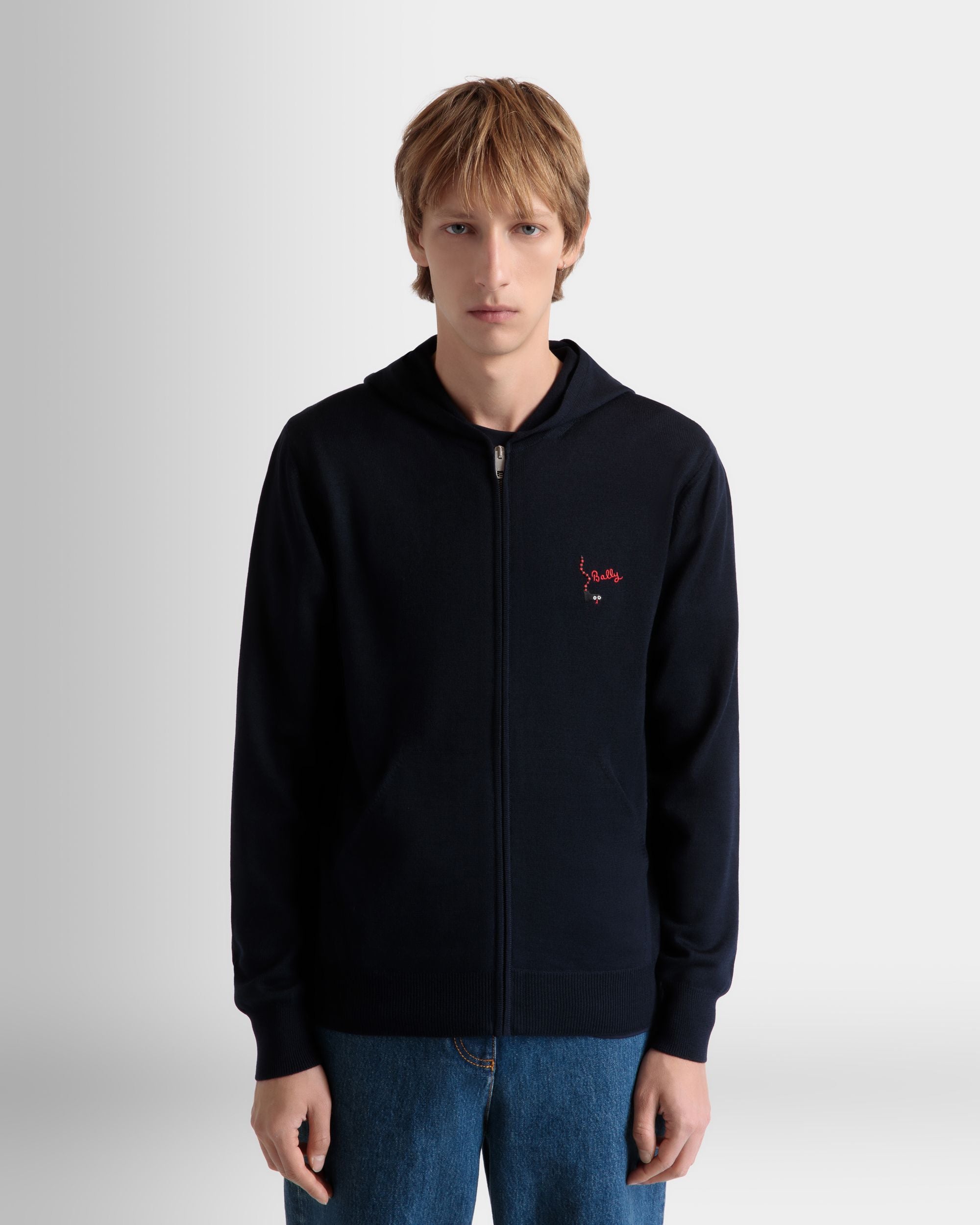 Sweat-Shirt À Capuche En Laine Navy Blue - Homme - Bally - 08