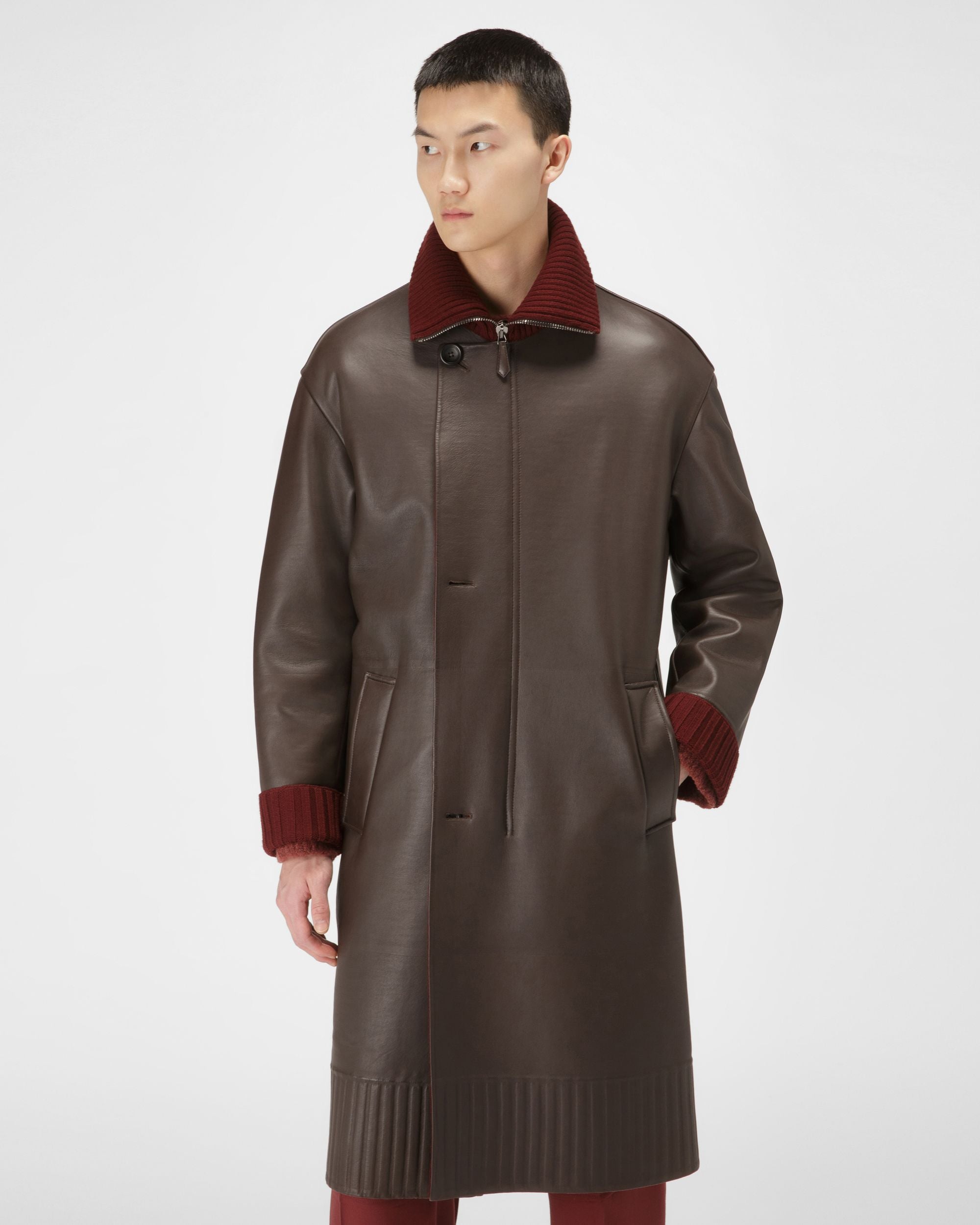 Manteau En Cuir Marron Ébène - Homme - Bally - 01