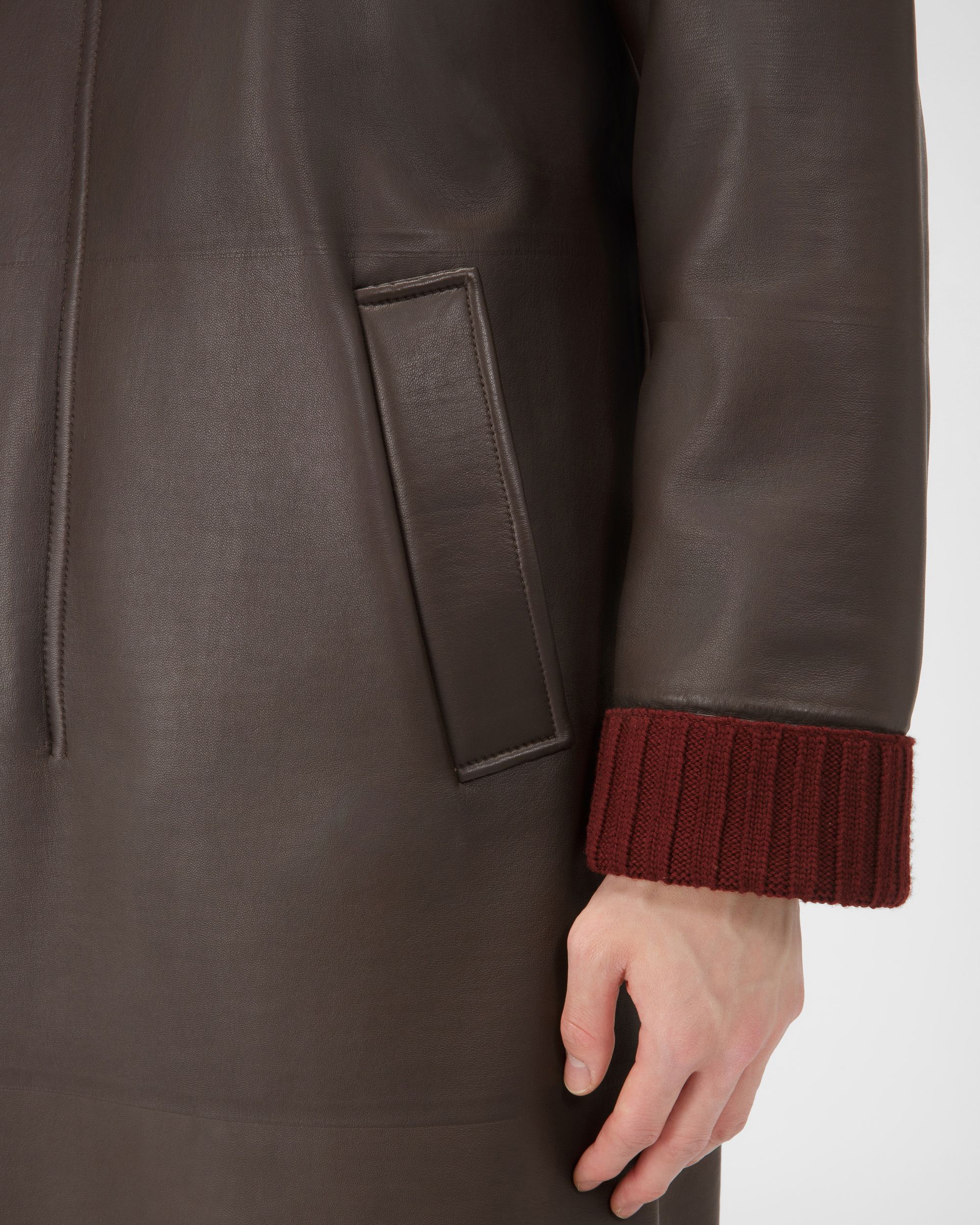 Manteau En Cuir Marron Ébène - Homme - Bally - 02