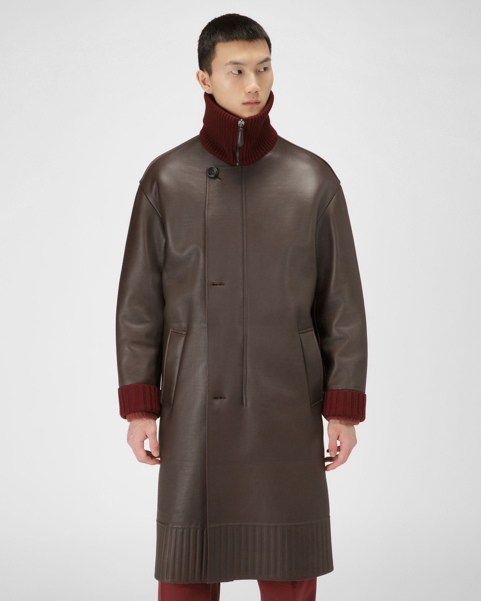 Manteau En Cuir Marron Ébène - Homme - Bally - 05