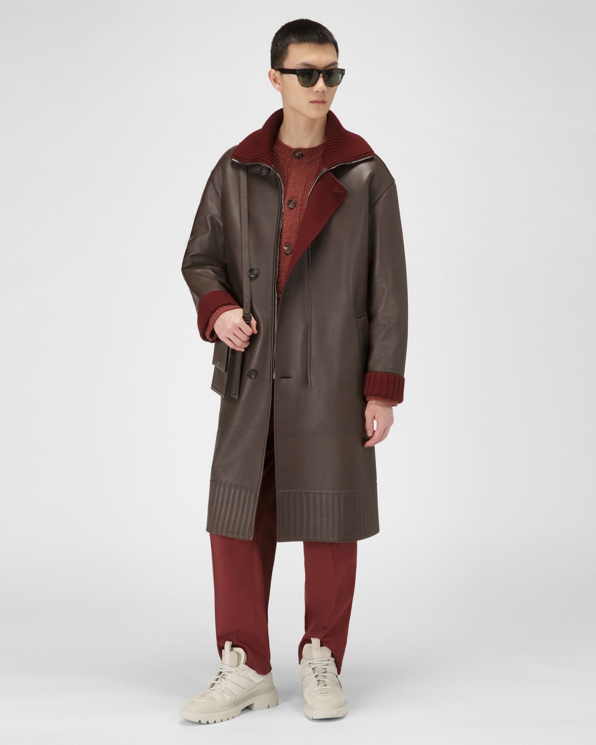 Manteau En Cuir Marron Ébène - Homme - Bally - 07